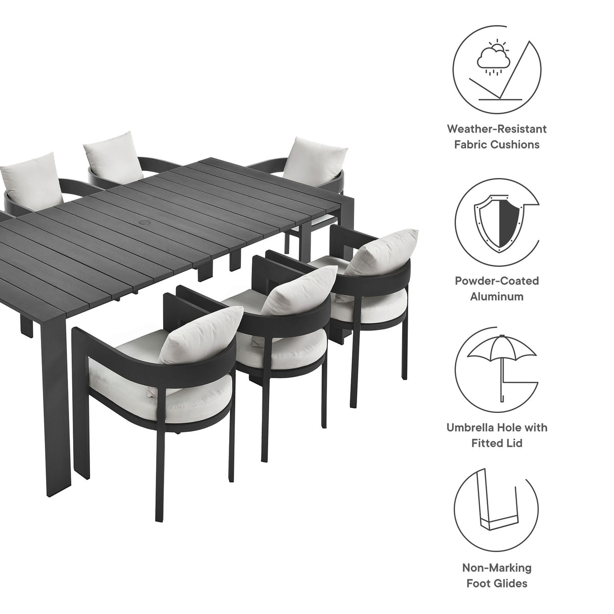 Tahoe 9-Piece Outdoor Patio Aluminum Dining Set, Gray White