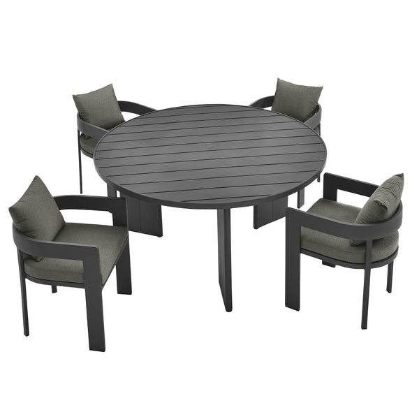 Tahoe 5-Piece Outdoor Patio Aluminum Dining Set, Gray Charcoal