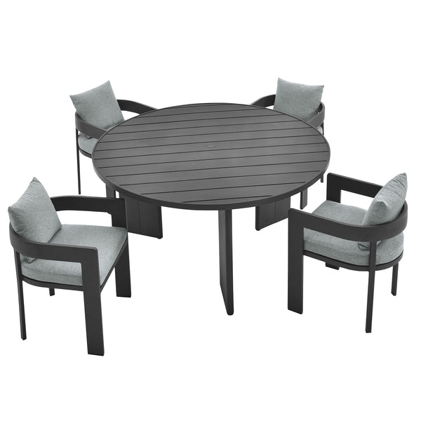 Tahoe 5-Piece Outdoor Patio Aluminum Dining Set, Gray Gray