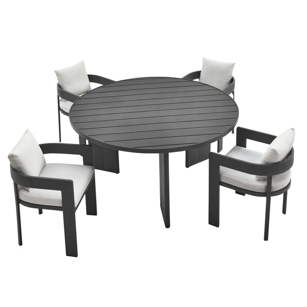 Tahoe 5-Piece Outdoor Patio Aluminum Dining Set, Gray White