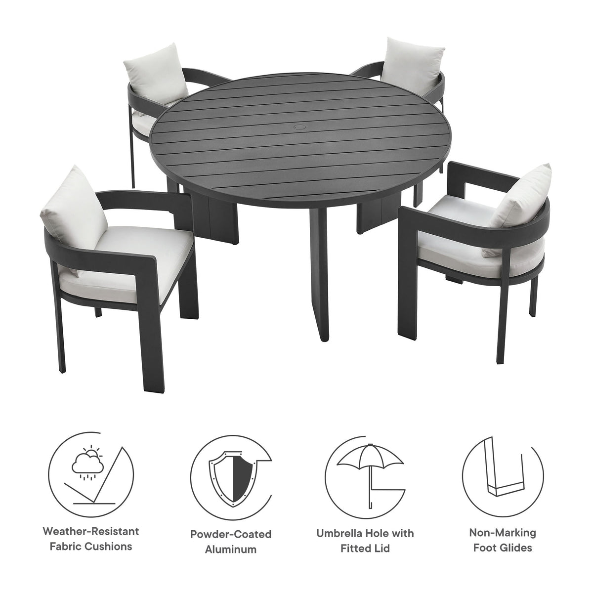 Tahoe 5-Piece Outdoor Patio Aluminum Dining Set, Gray White