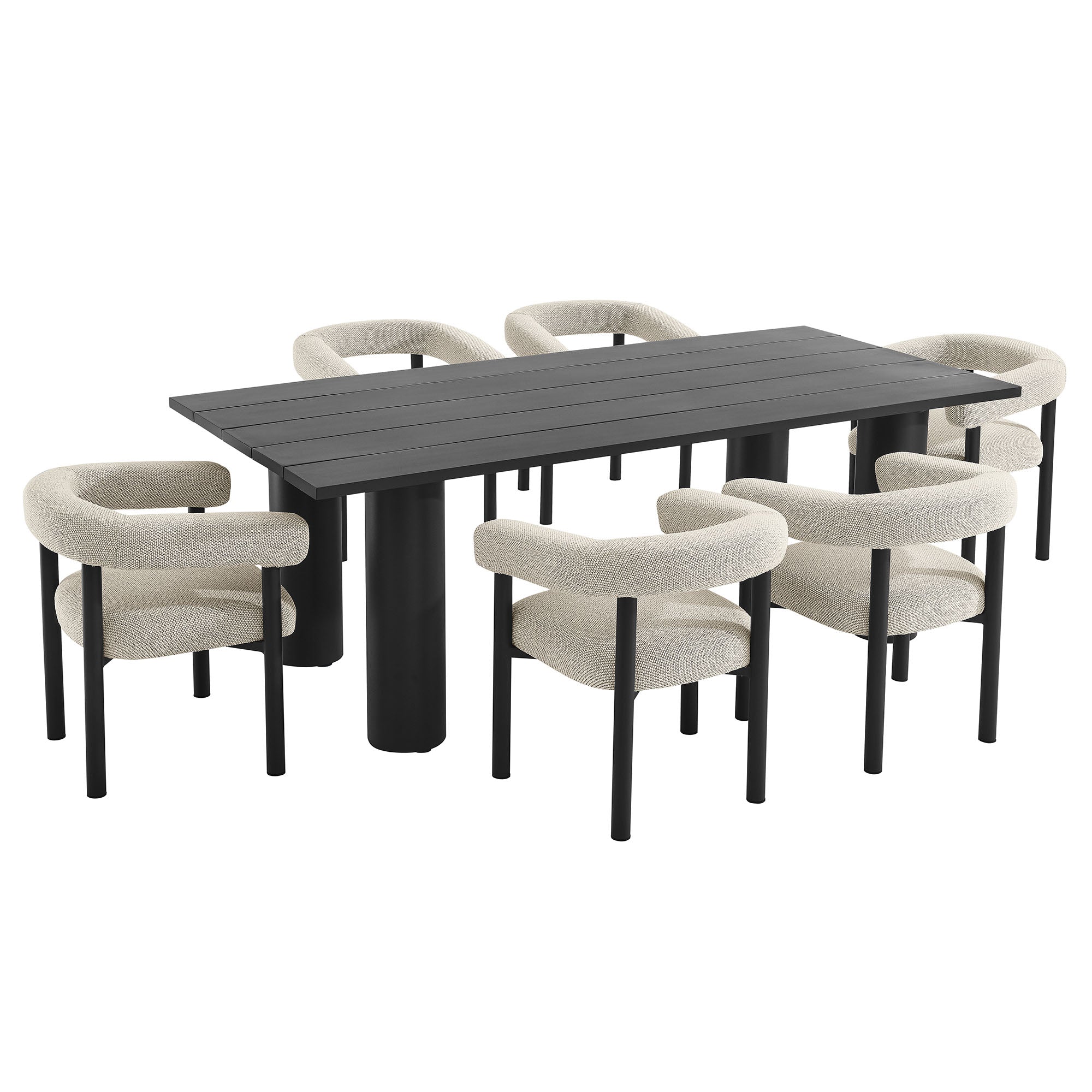 Nautica 7-Piece Rectangular Outdoor Patio Aluminum Dining Table and Chairs Set, Ivory Graphite