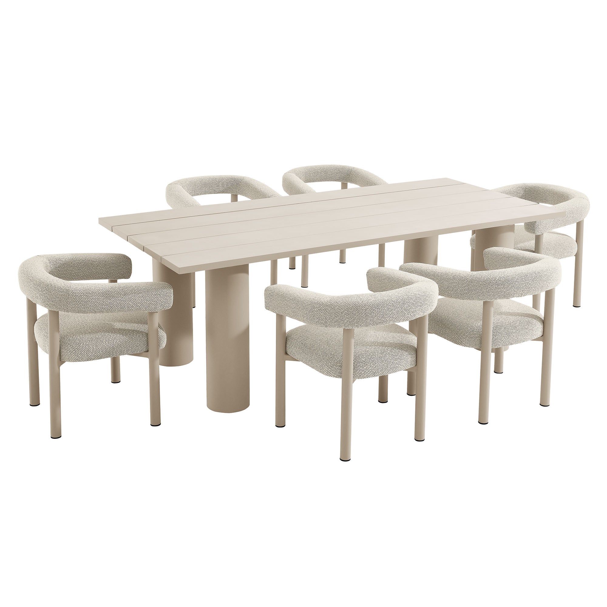 Nautica 7-Piece Rectangular Outdoor Patio Aluminum Dining Table and Chairs Set, Ivory Taupe