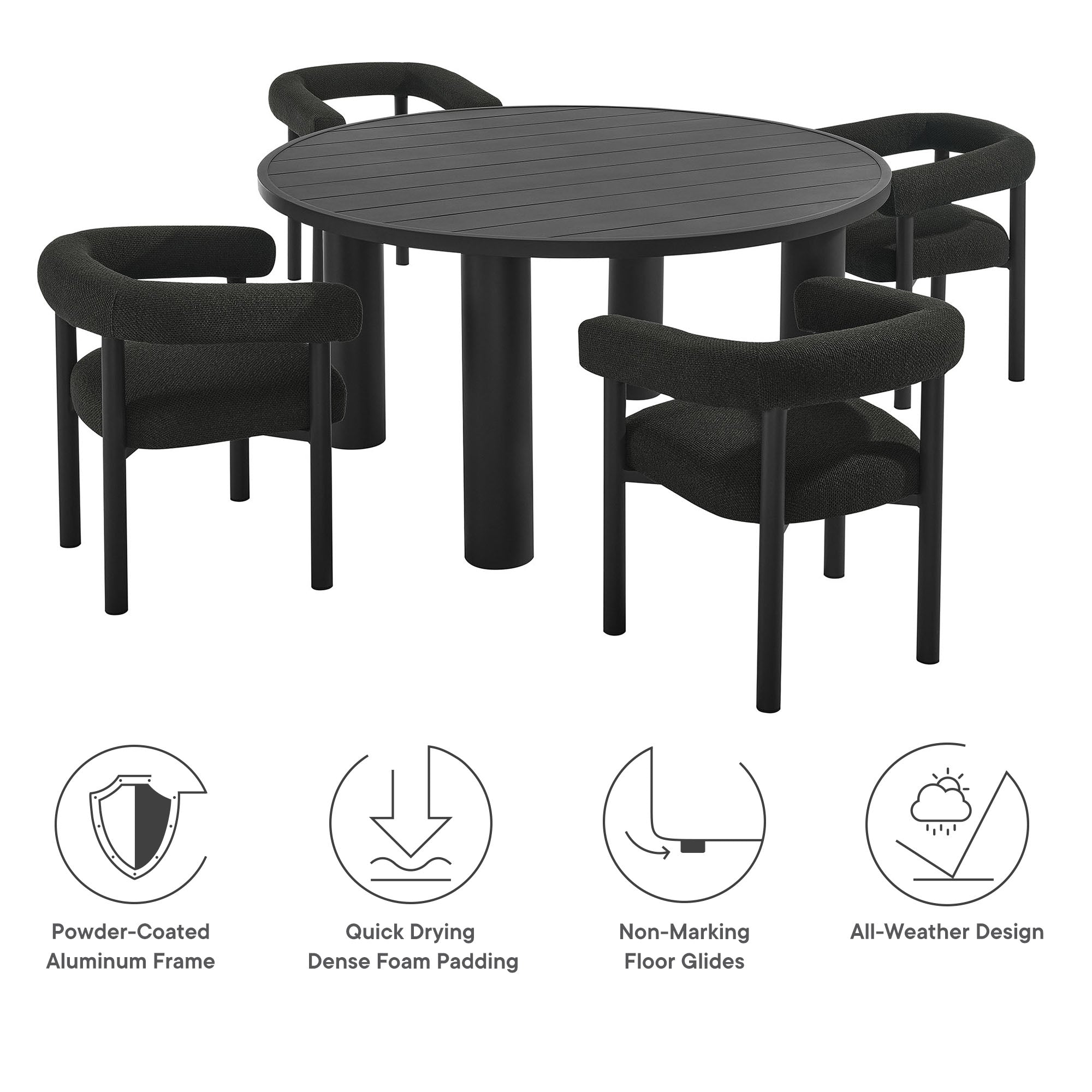 Nautica 5-Piece Round Outdoor Patio Aluminum Dining Table and Chairs Set, Charcoal Graphite