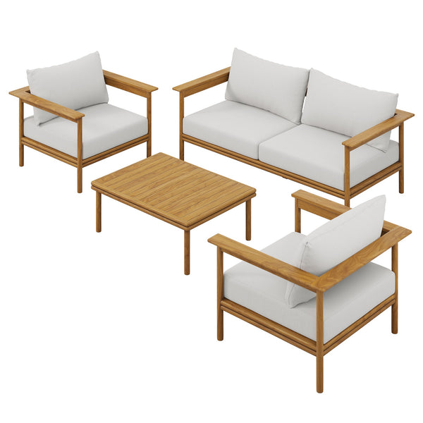 Wren 4-Piece Outdoor Patio Teak Wood Furniture Set, Natural Sail