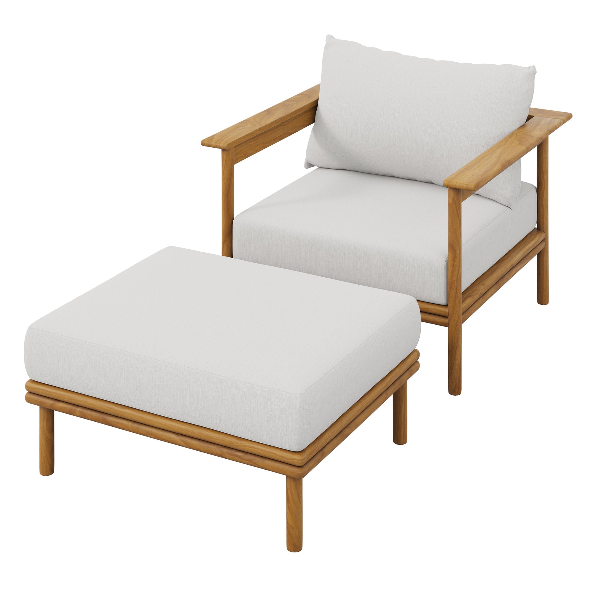 Wren Outdoor Patio Teak Wood Armchair and Ottoman Set, Natural Sail