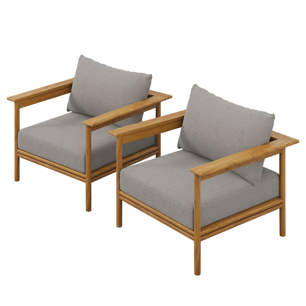 Wren Outdoor Patio Teak Wood Armchair Set of 2, Natural Driftwood
