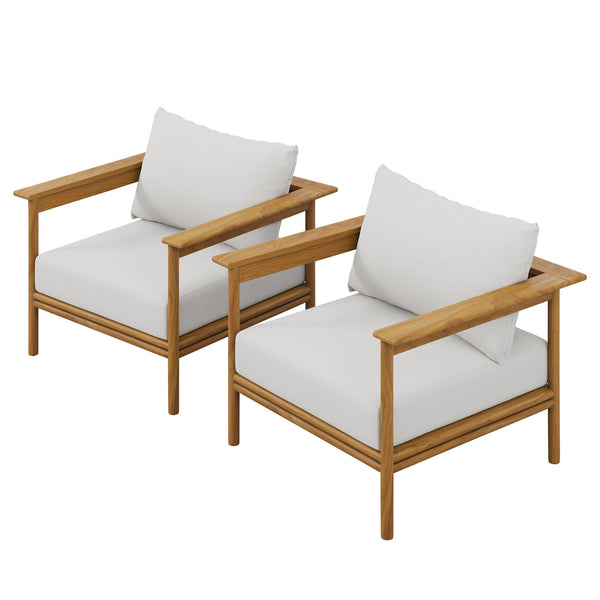Wren Outdoor Patio Teak Wood Armchair Set of 2, Natural Sail