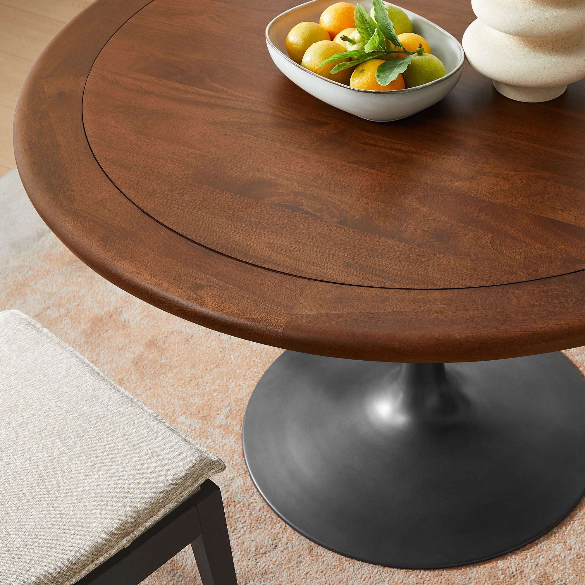 Lippa 48" Round Pedestal Solid Wood Dining Table, Black Walnut