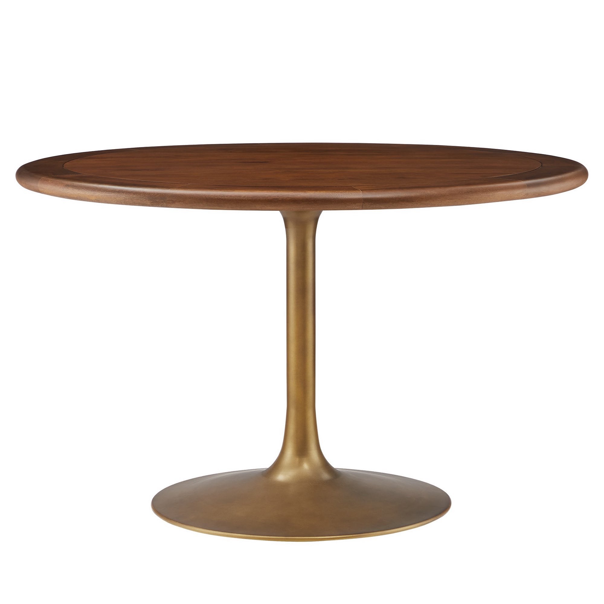 Lippa 48" Round Pedestal Solid Wood Dining Table, Brass Walnut