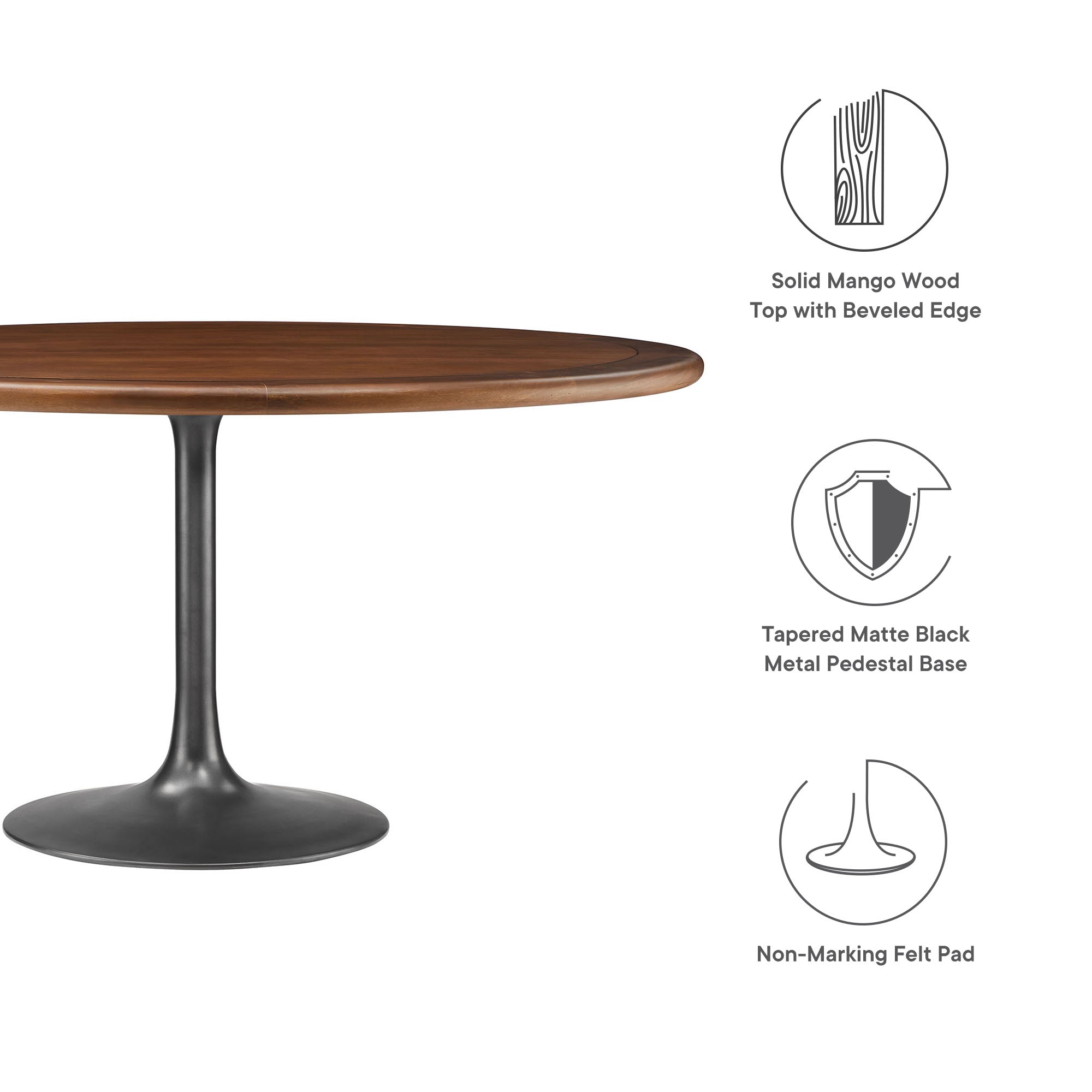 Lippa 60" Round Pedestal Solid Wood Dining Table, Black Walnut