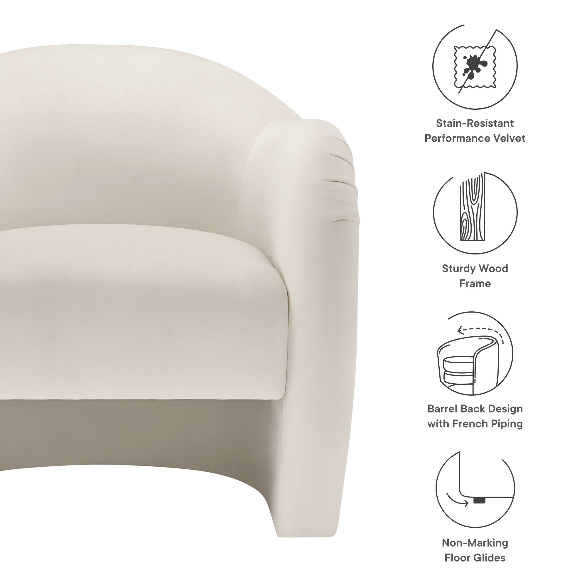 Compose Performance Velvet Accent Chair, Alabaster