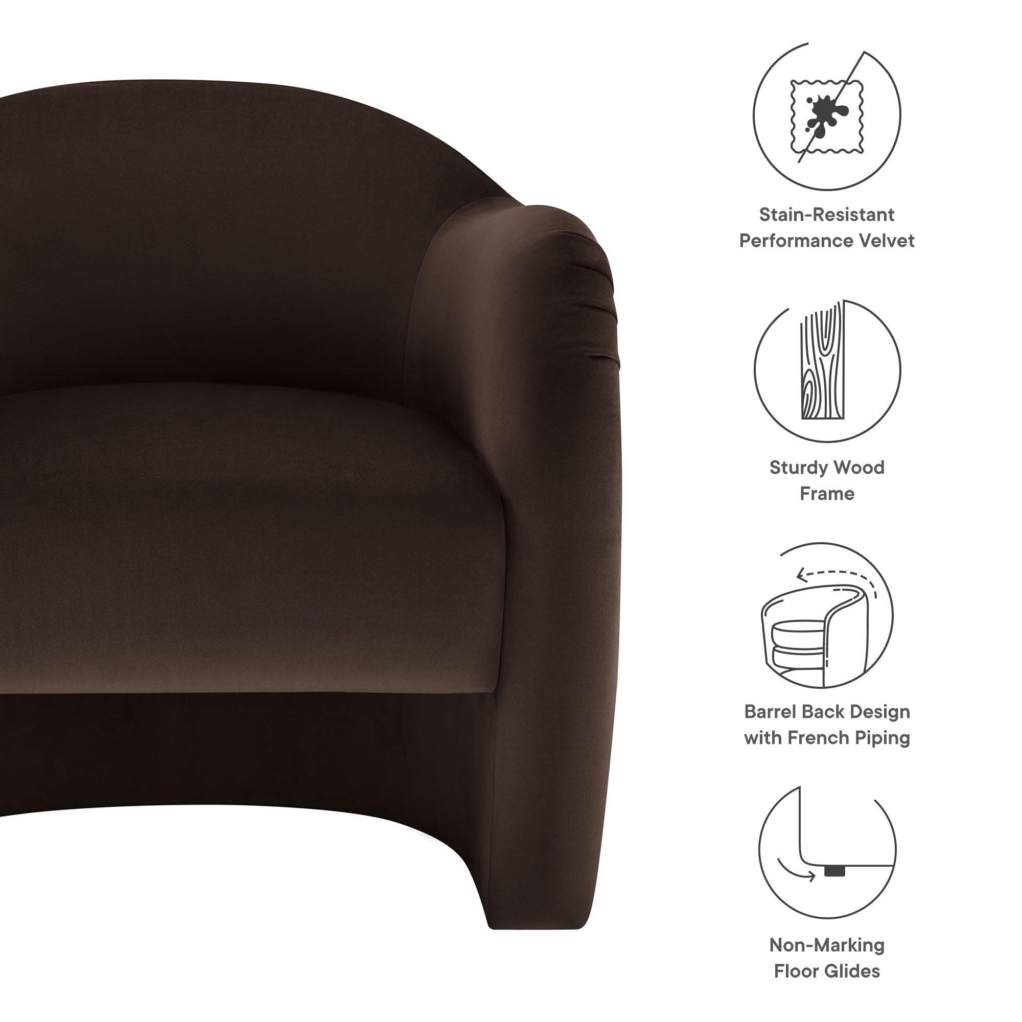 Compose Performance Velvet Accent Chair, Chocolate Brown
