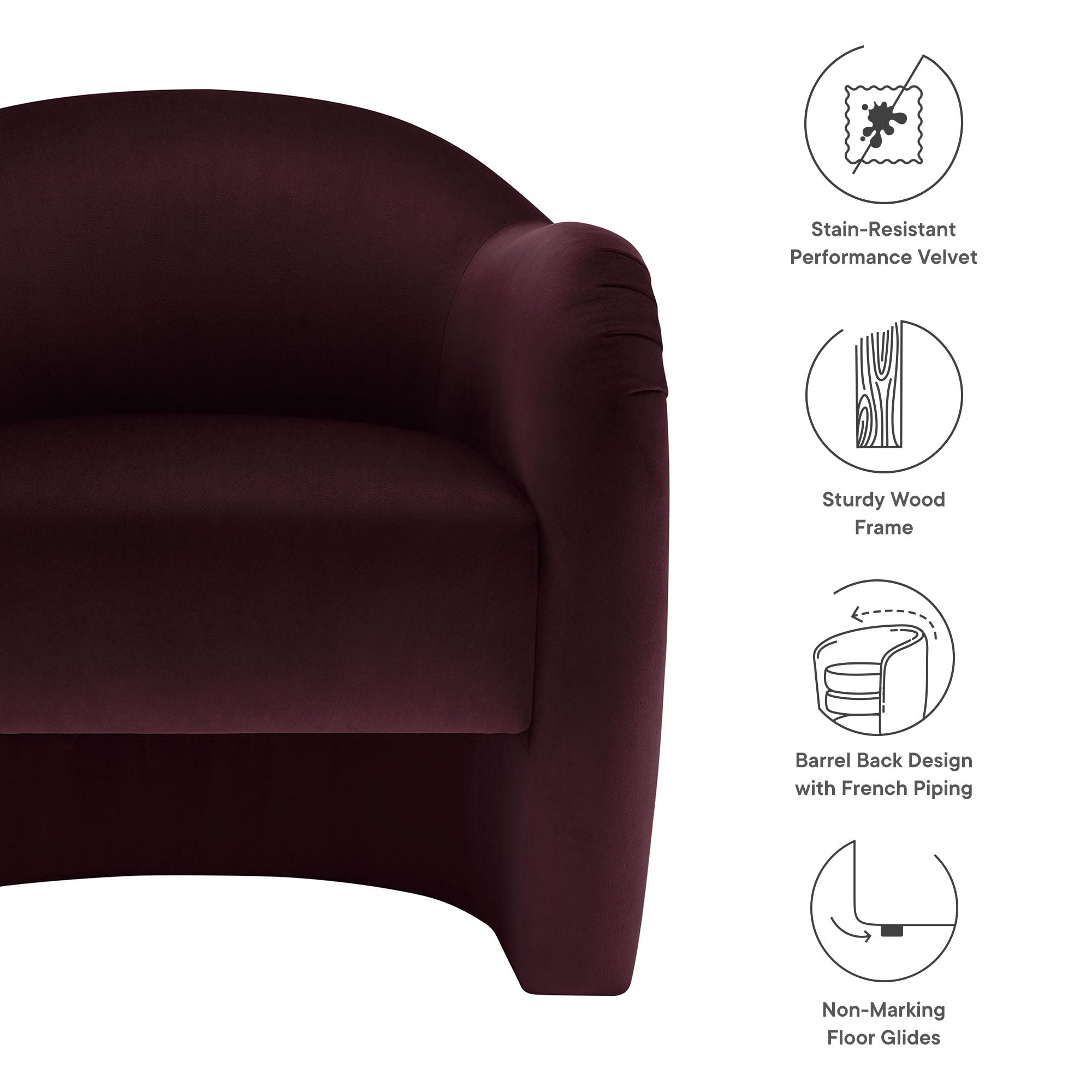 Compose Performance Velvet Accent Chair, Mulberry