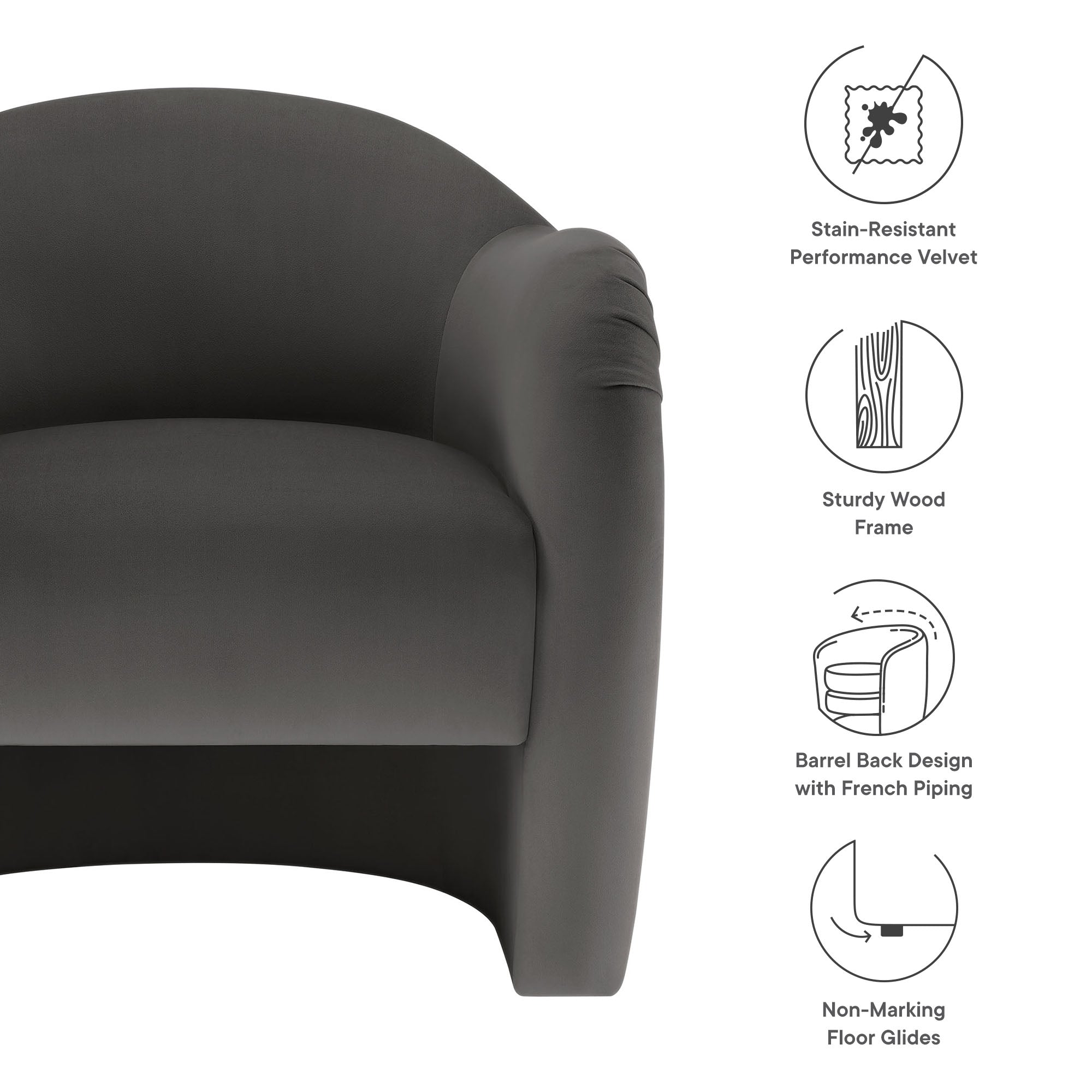 Compose Performance Velvet Accent Chair, Storm Gray