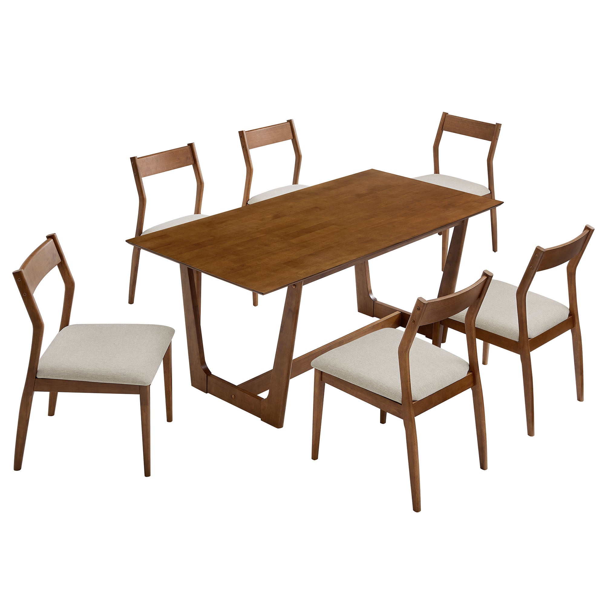 Solara 7-Piece Wood Dining Set with Fabric Upholstered Side Chairs, Walnut Heathered Weave Beige