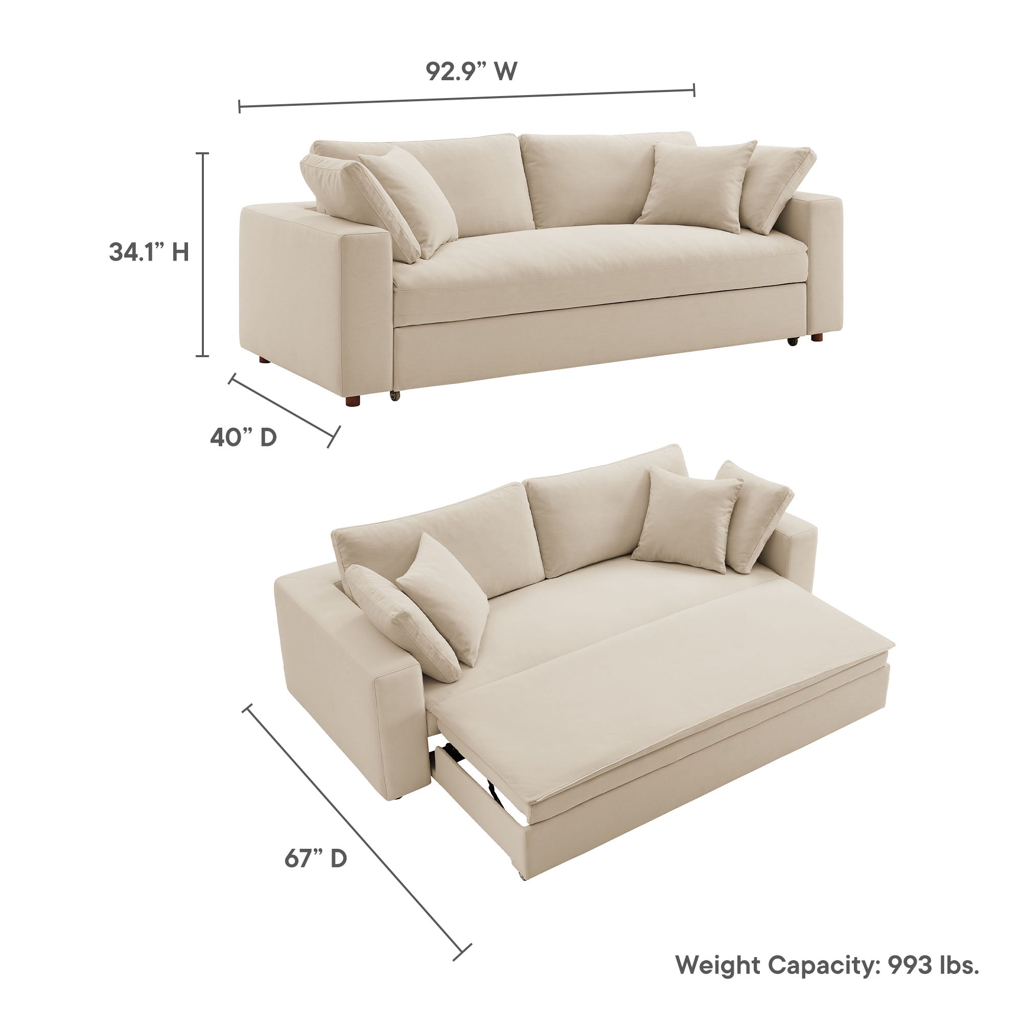 Commix Down Filled Overstuffed Sleeper Sofa, Light Beige