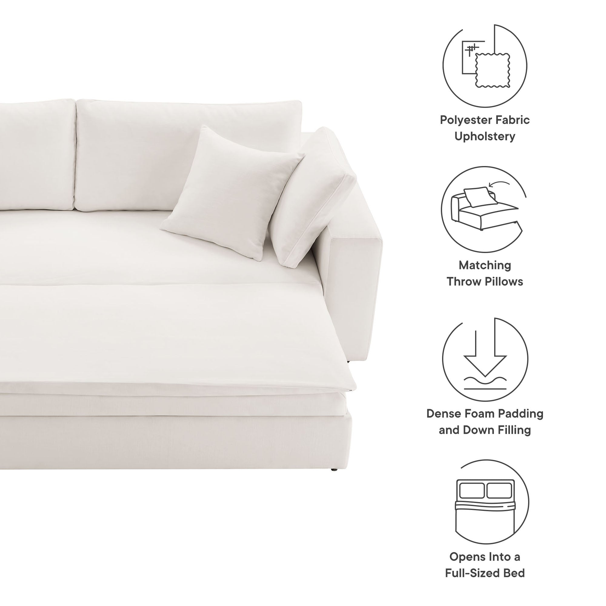 Commix Down Filled Overstuffed Sleeper Sofa, Pure White