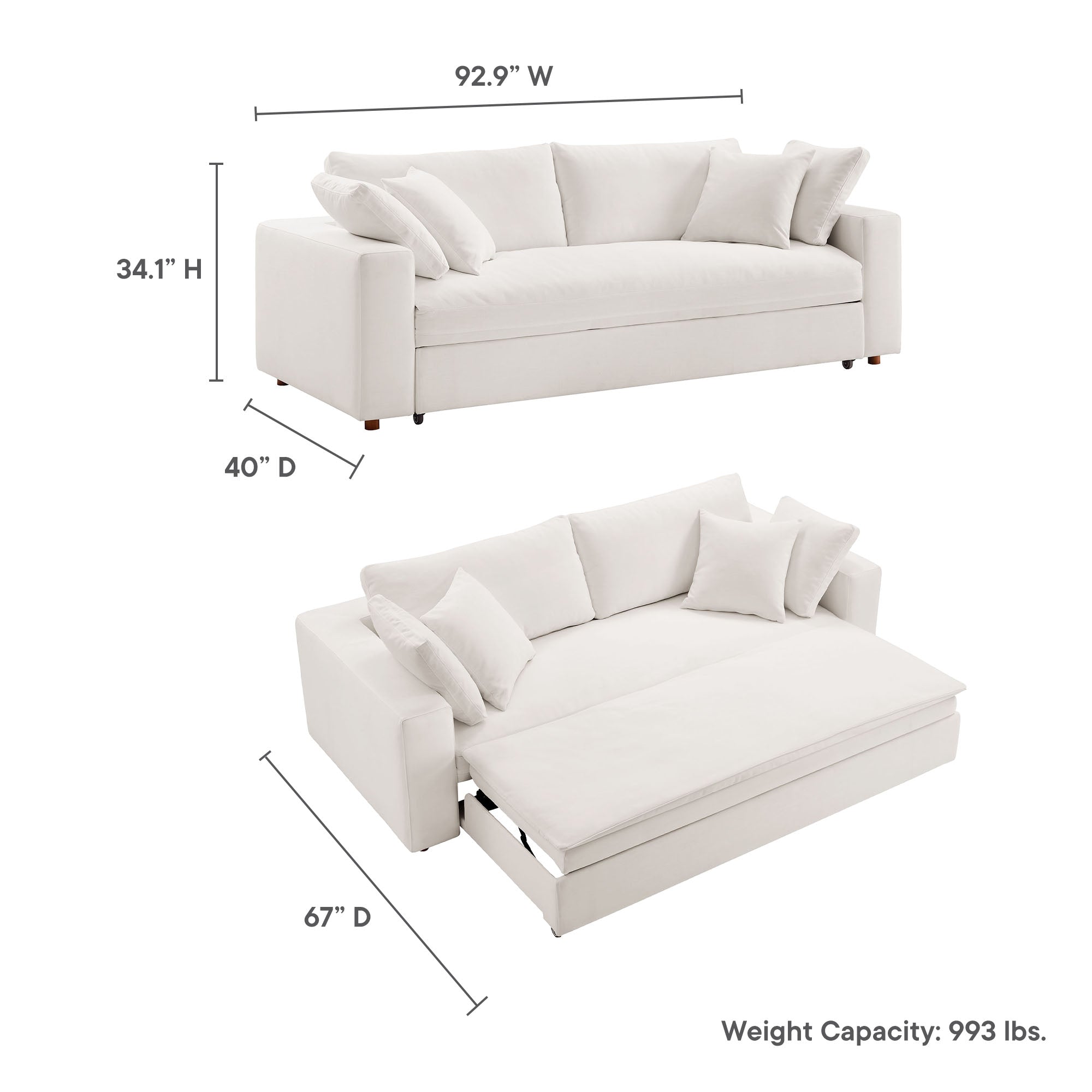 Commix Down Filled Overstuffed Sleeper Sofa, Pure White
