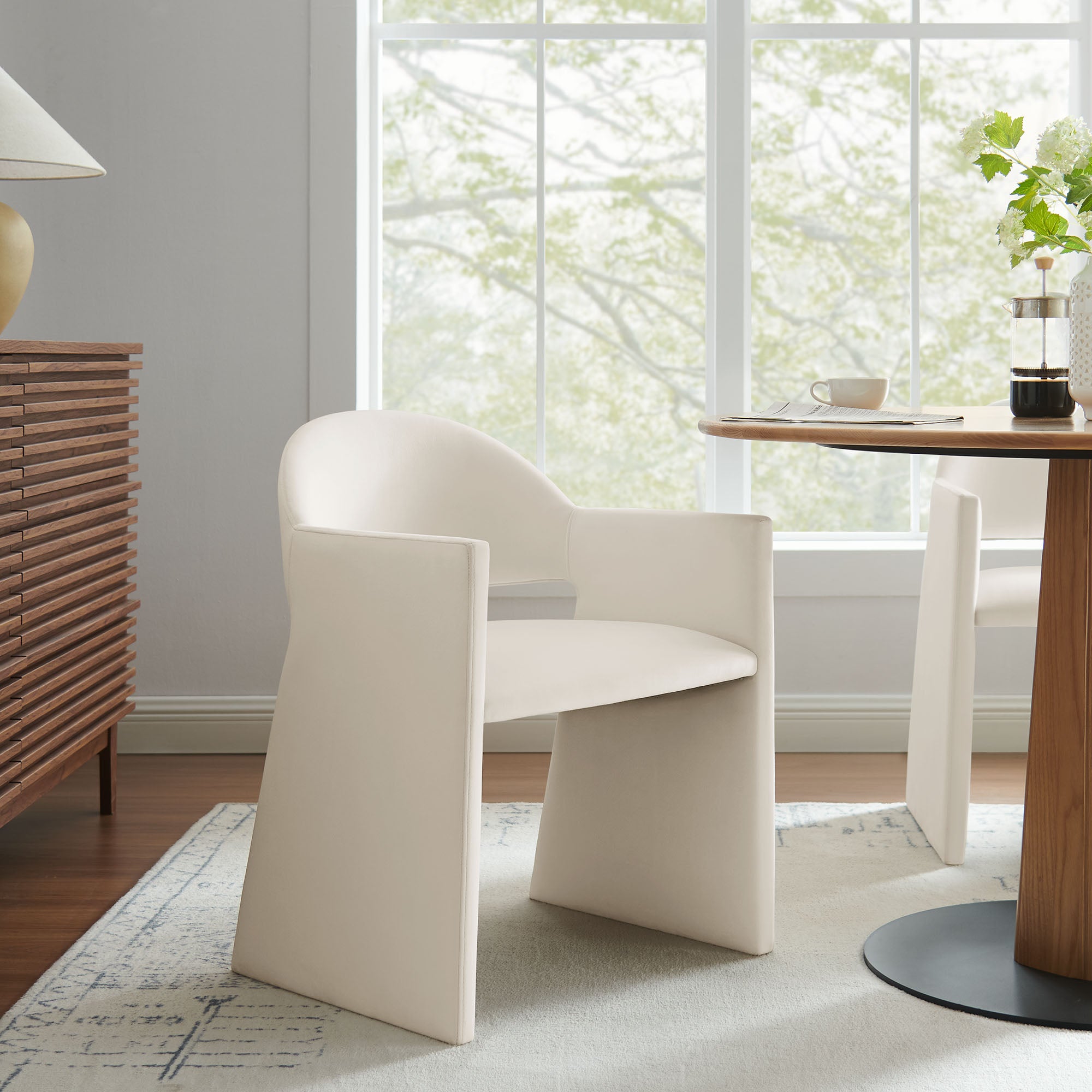 Talia Performance Velvet Dining Armchair, Alabaster