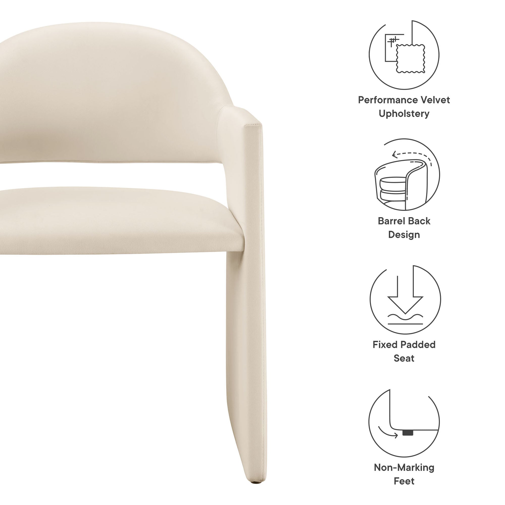 Talia Performance Velvet Dining Armchair, Alabaster