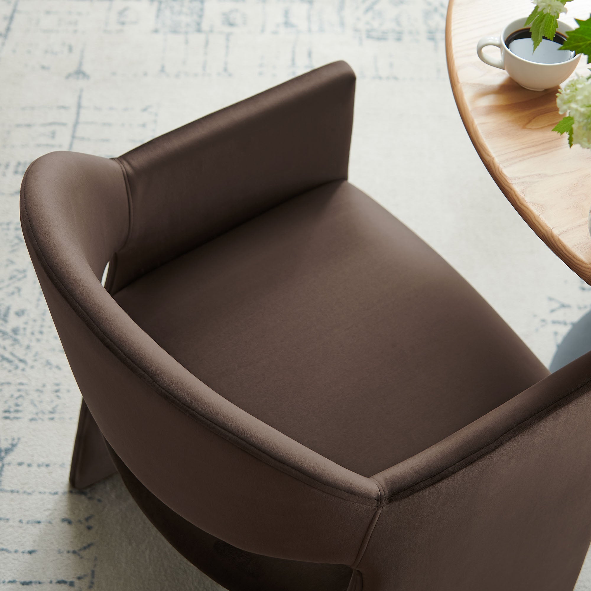 Talia Performance Velvet Dining Armchair, Chocolate Brown