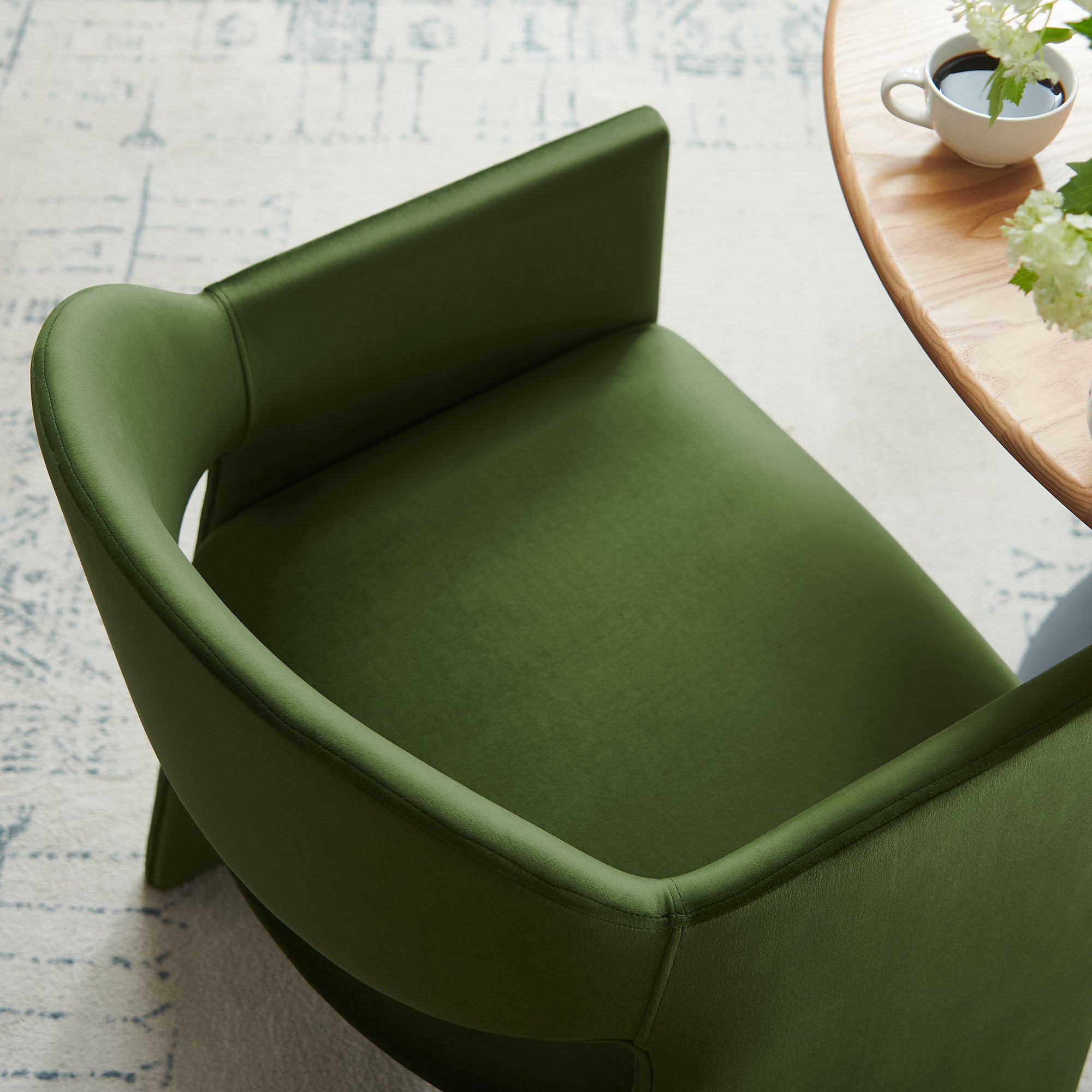 Talia Performance Velvet Dining Armchair, Moss Green