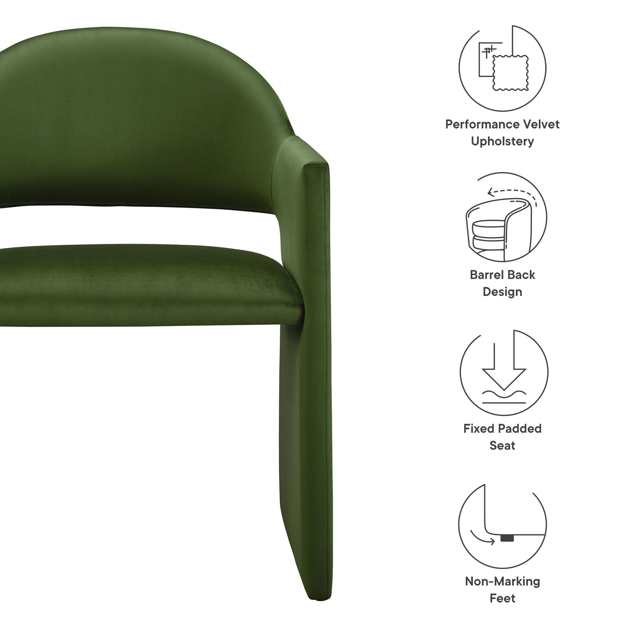 Talia Performance Velvet Dining Armchair, Moss Green