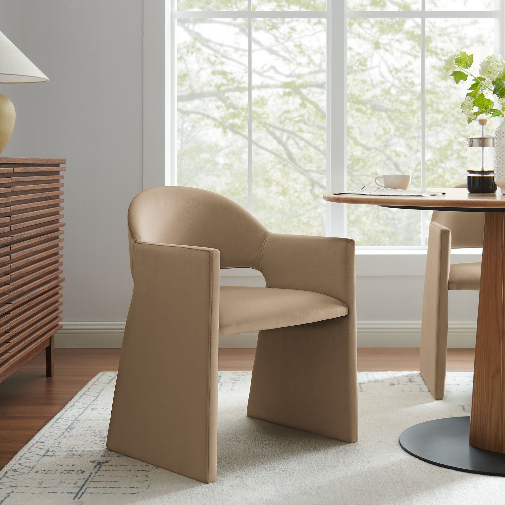 Talia Performance Velvet Dining Armchair, Taupe