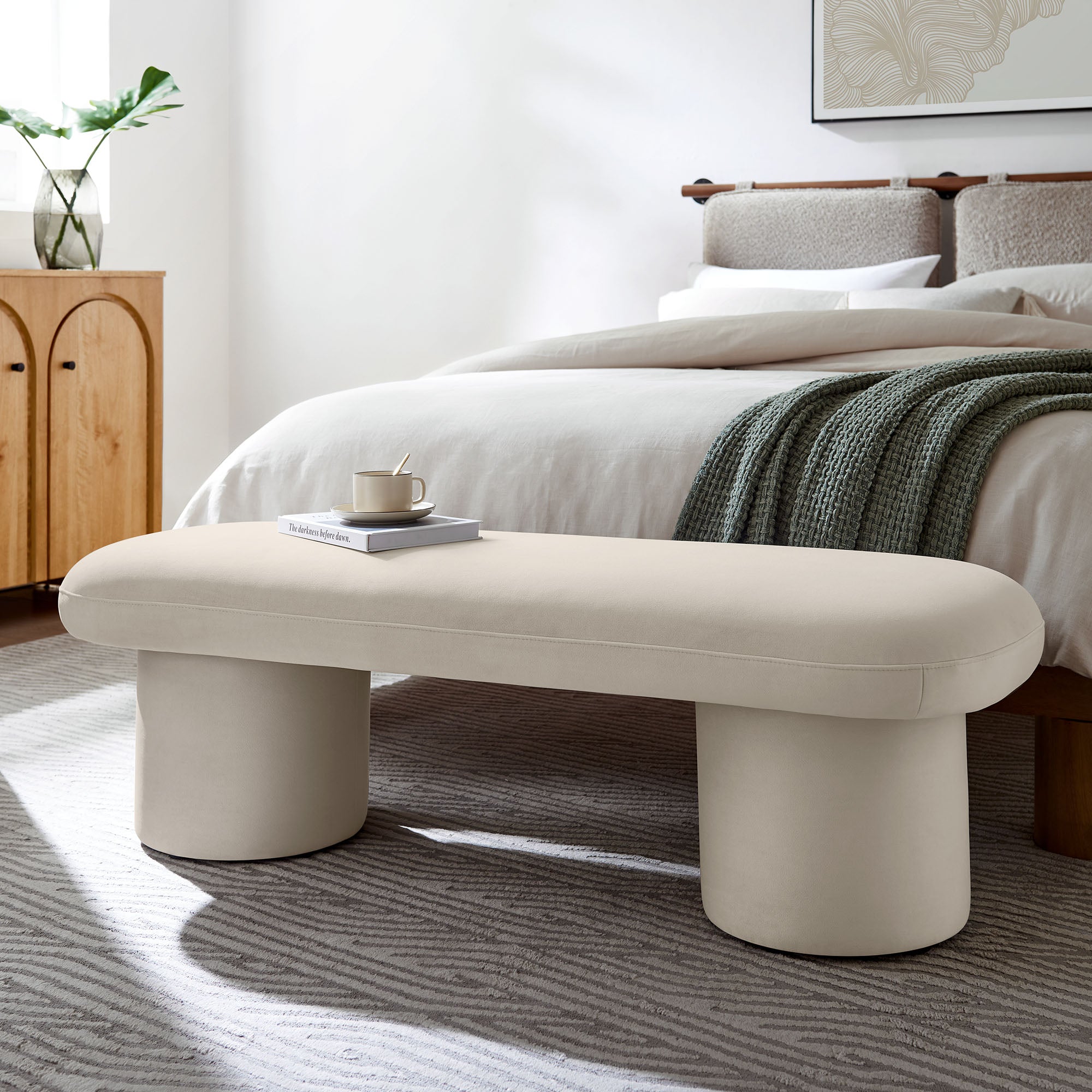 Orla Performance Velvet Bench, Almond