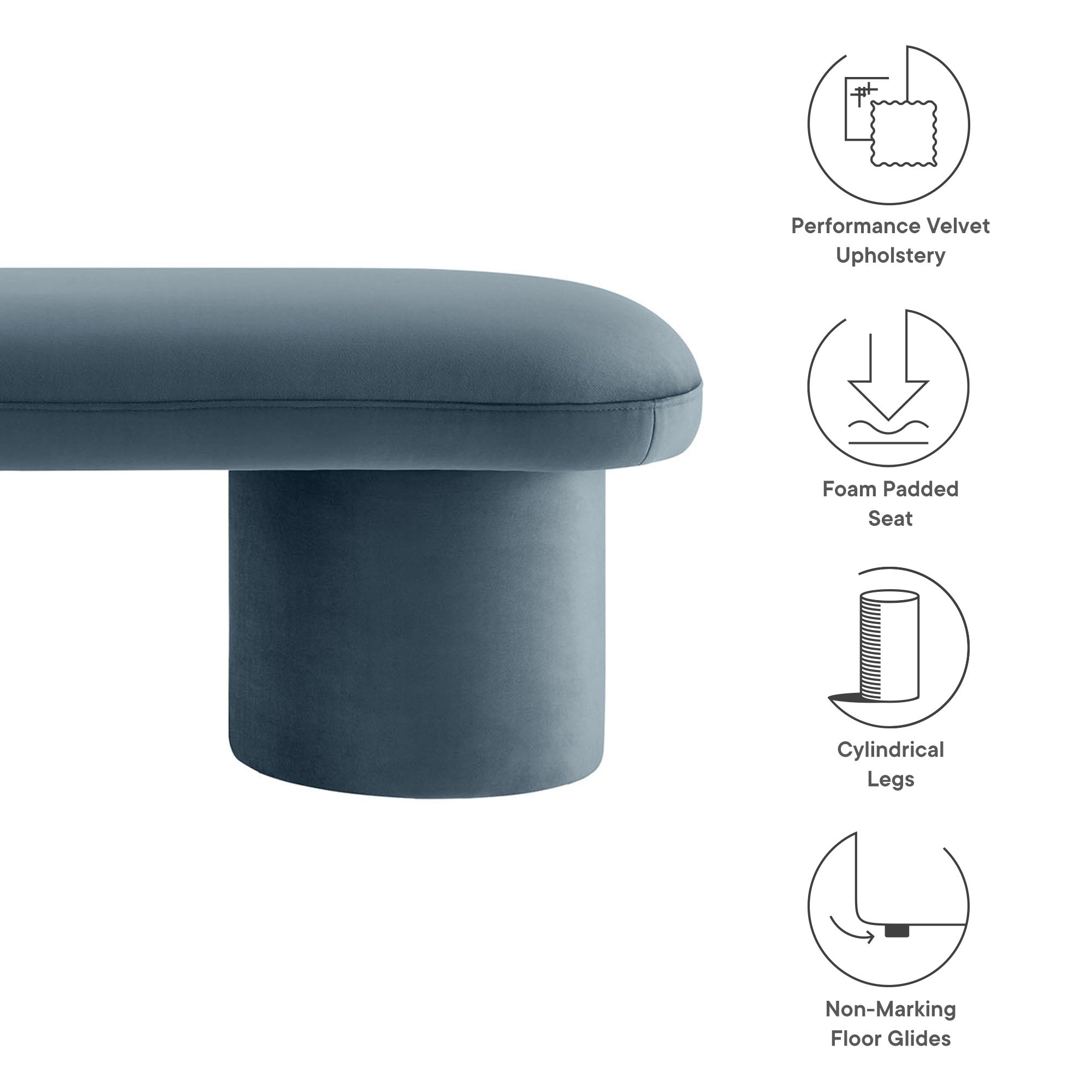 Orla Performance Velvet Bench, Cadet Blue