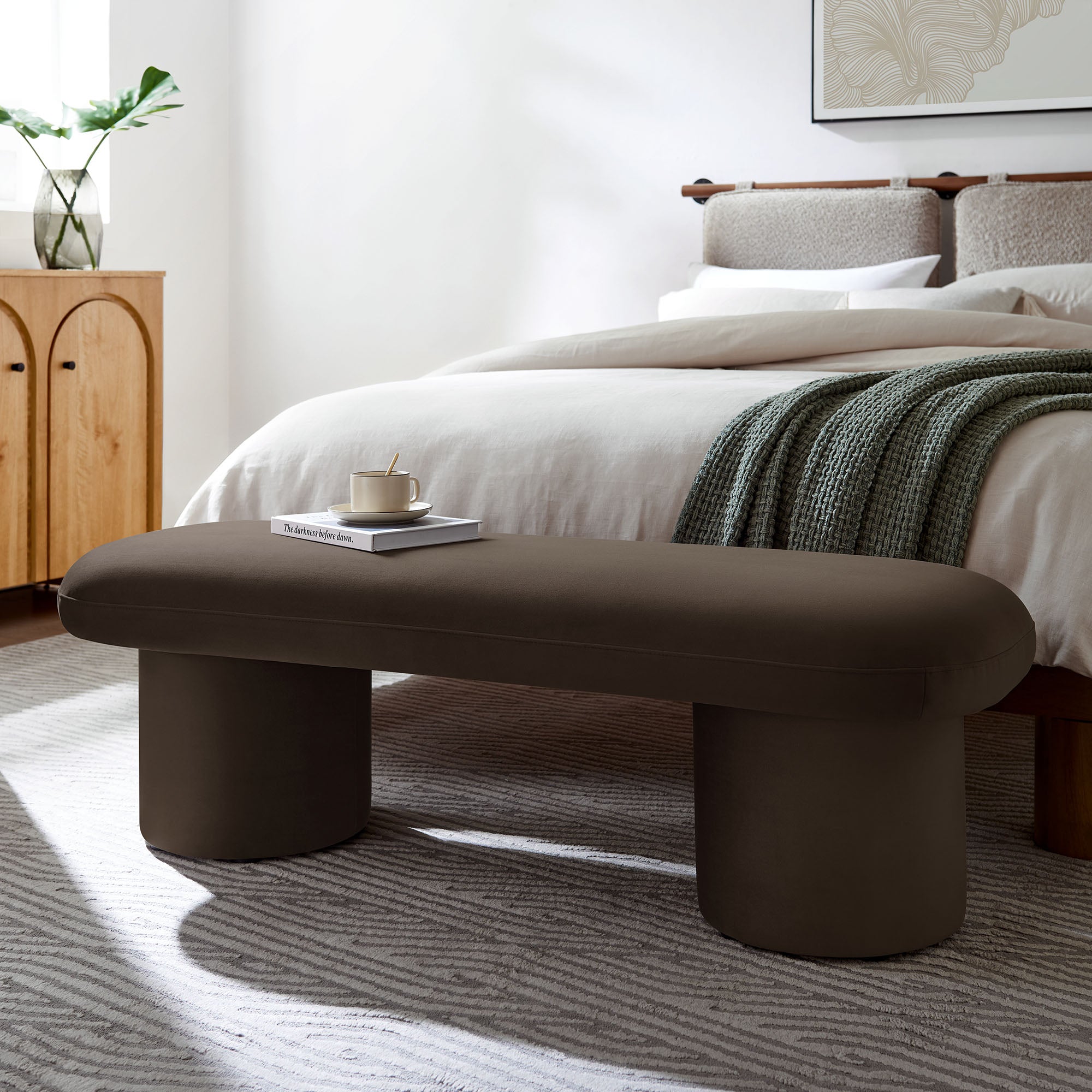 Orla Performance Velvet Bench, Chocolate Brown