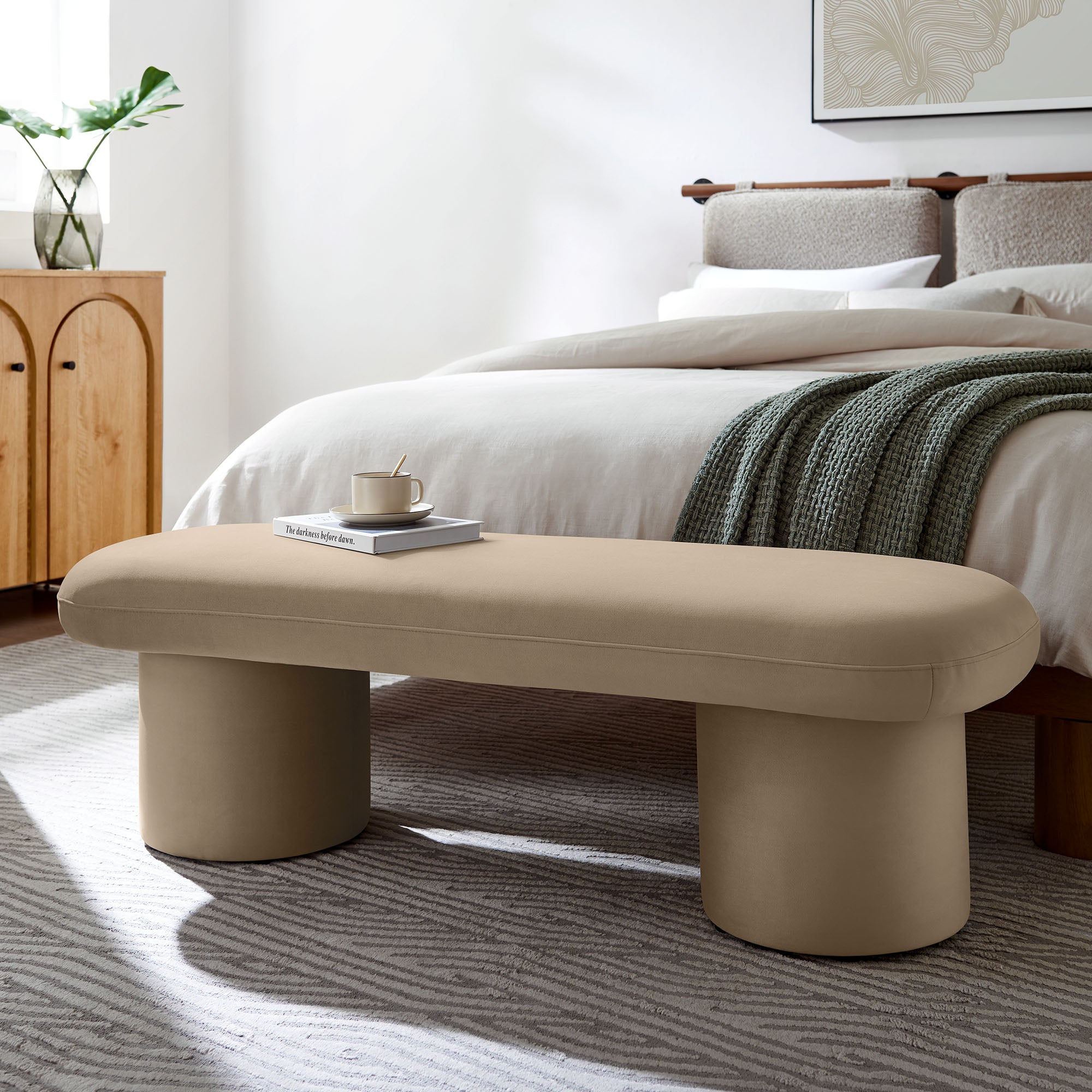 Orla Performance Velvet Bench, Taupe