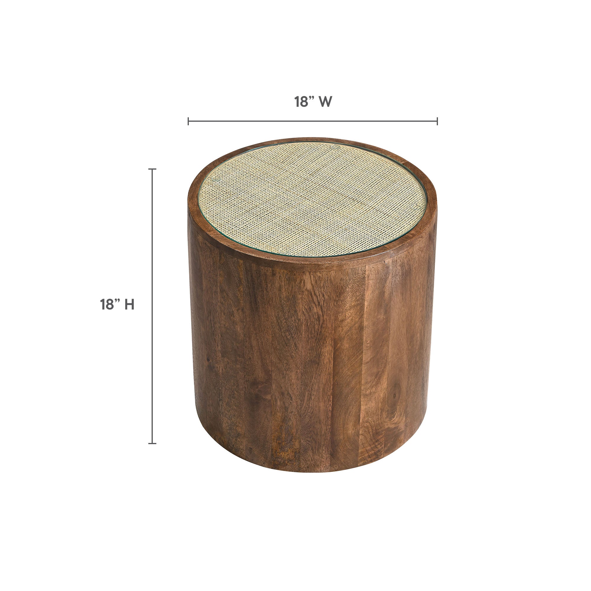 Truett Round Wood Rattan Side Table, Walnut