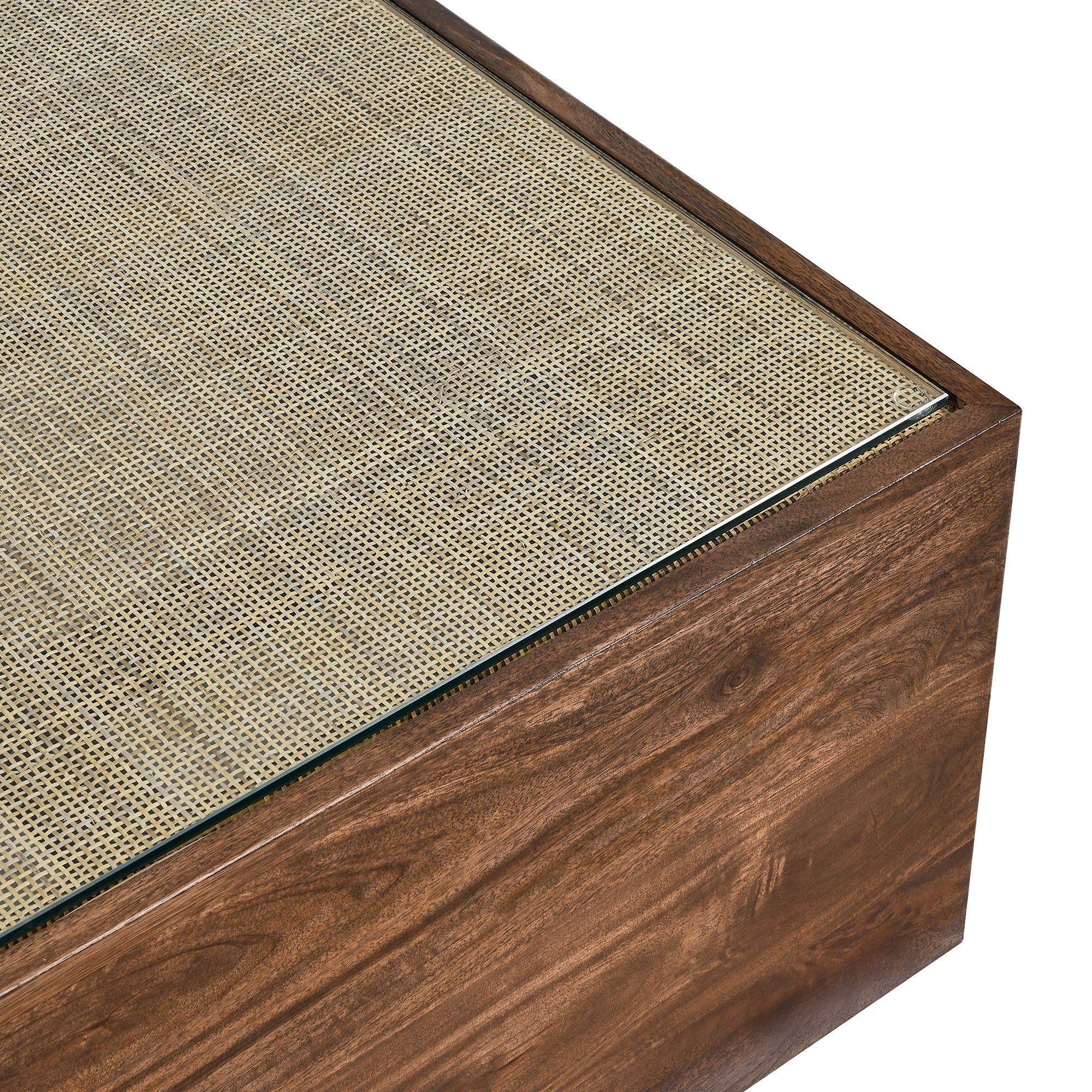 Truett Square Wood Rattan Coffee Table, Walnut