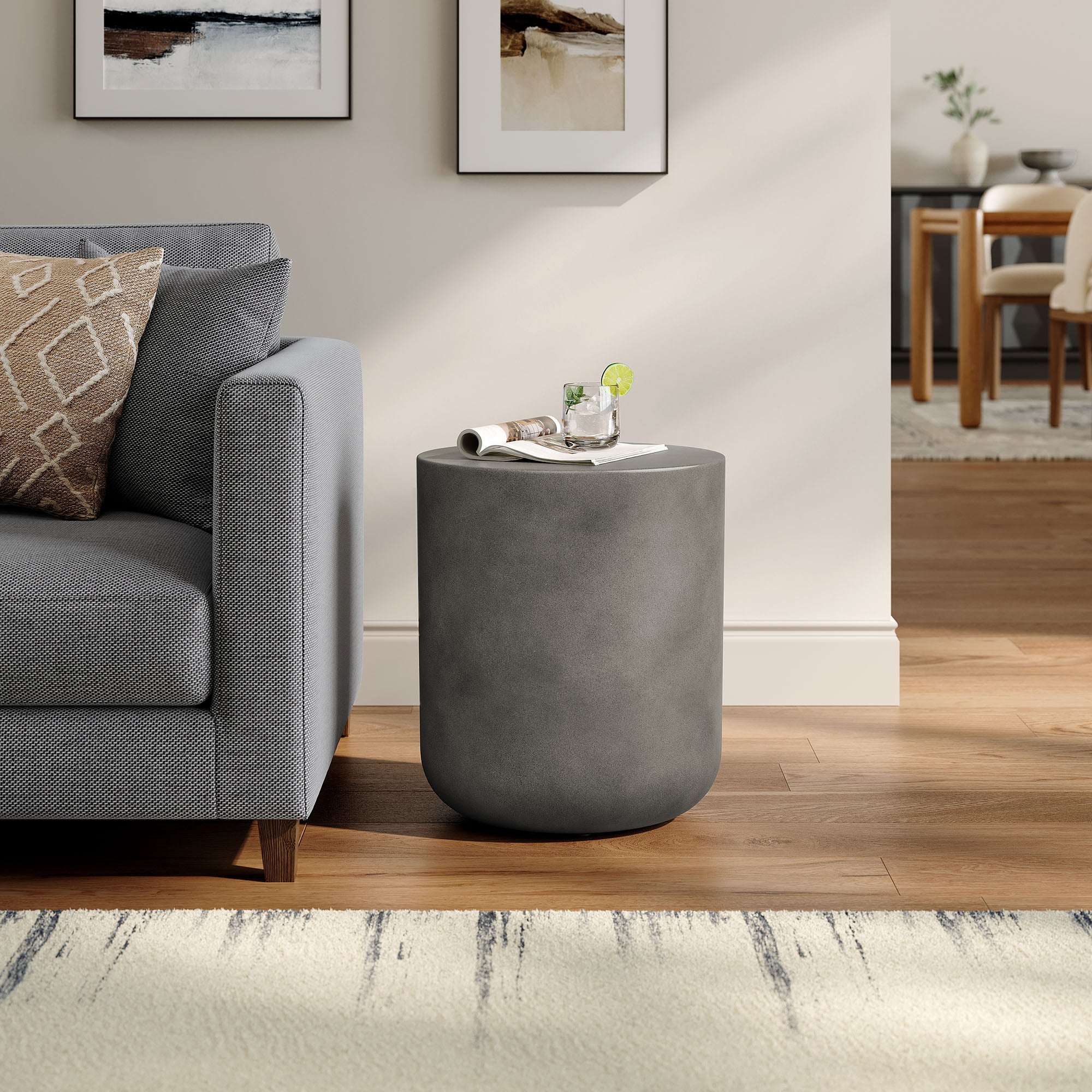 Brion Indoor - Outdoor Patio Concrete Stool, Gray