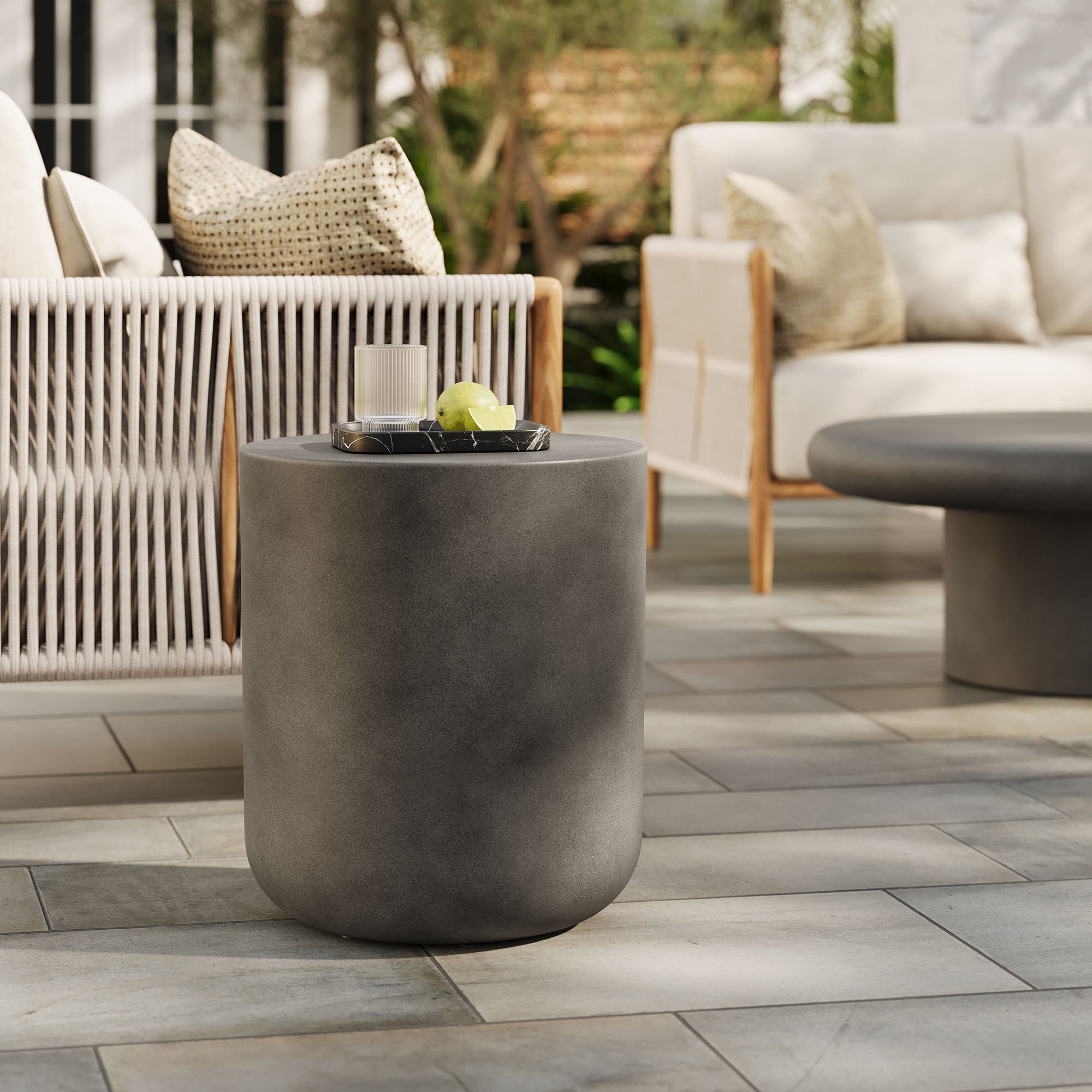 Brion Indoor - Outdoor Patio Concrete Stool, Gray