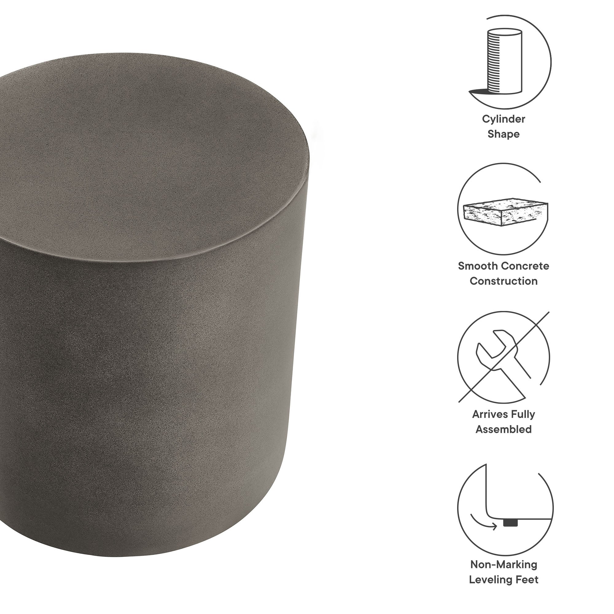Brion Indoor - Outdoor Patio Concrete Stool, Gray