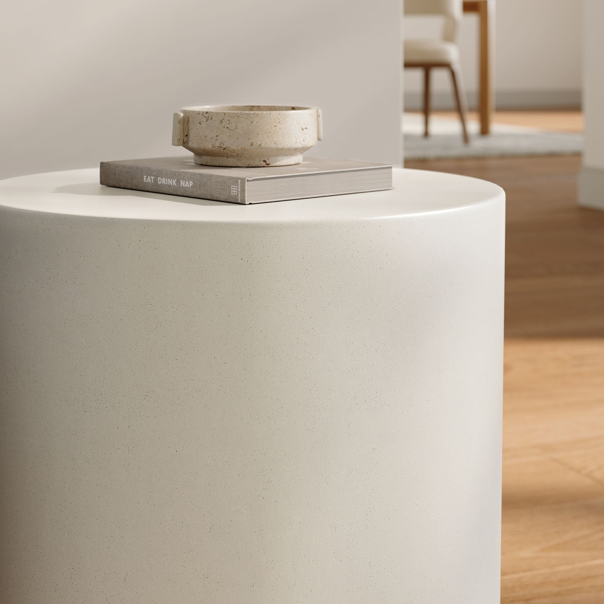 Brion Indoor - Outdoor Patio Concrete Stool, White