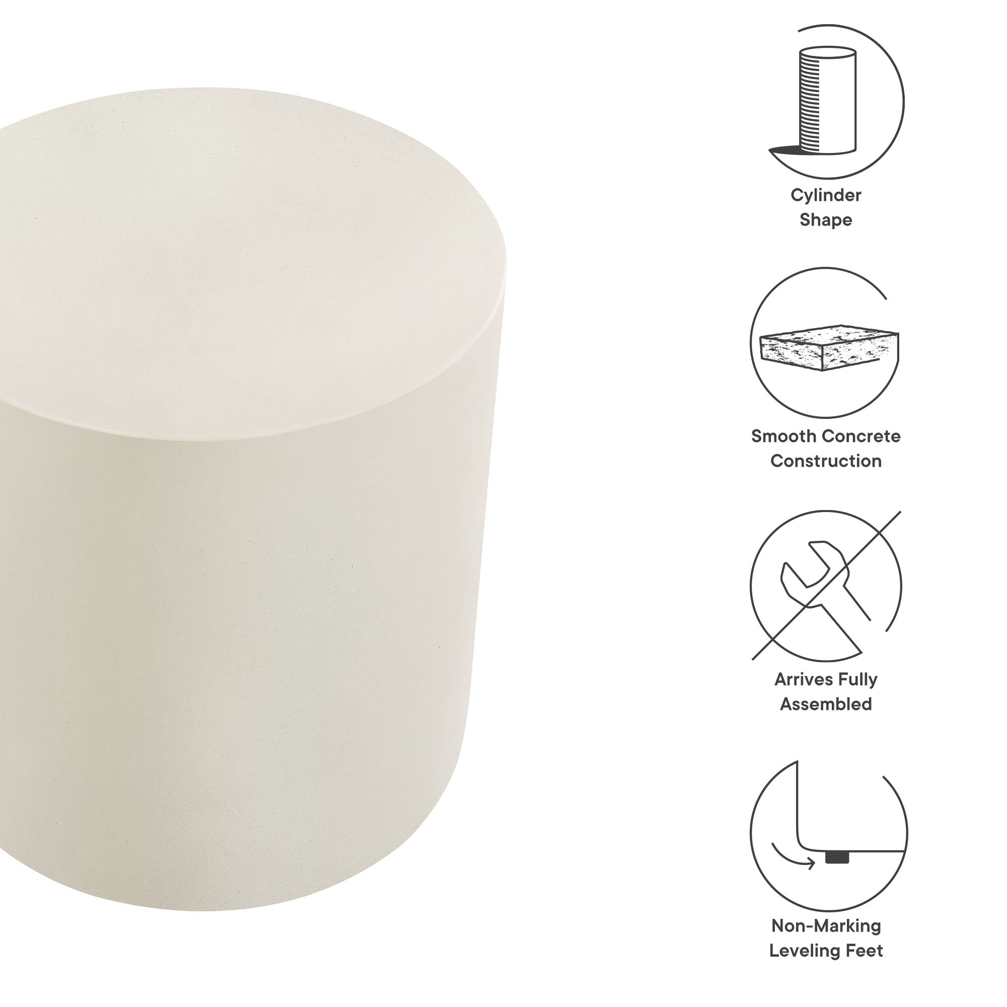 Brion Indoor - Outdoor Patio Concrete Stool, White
