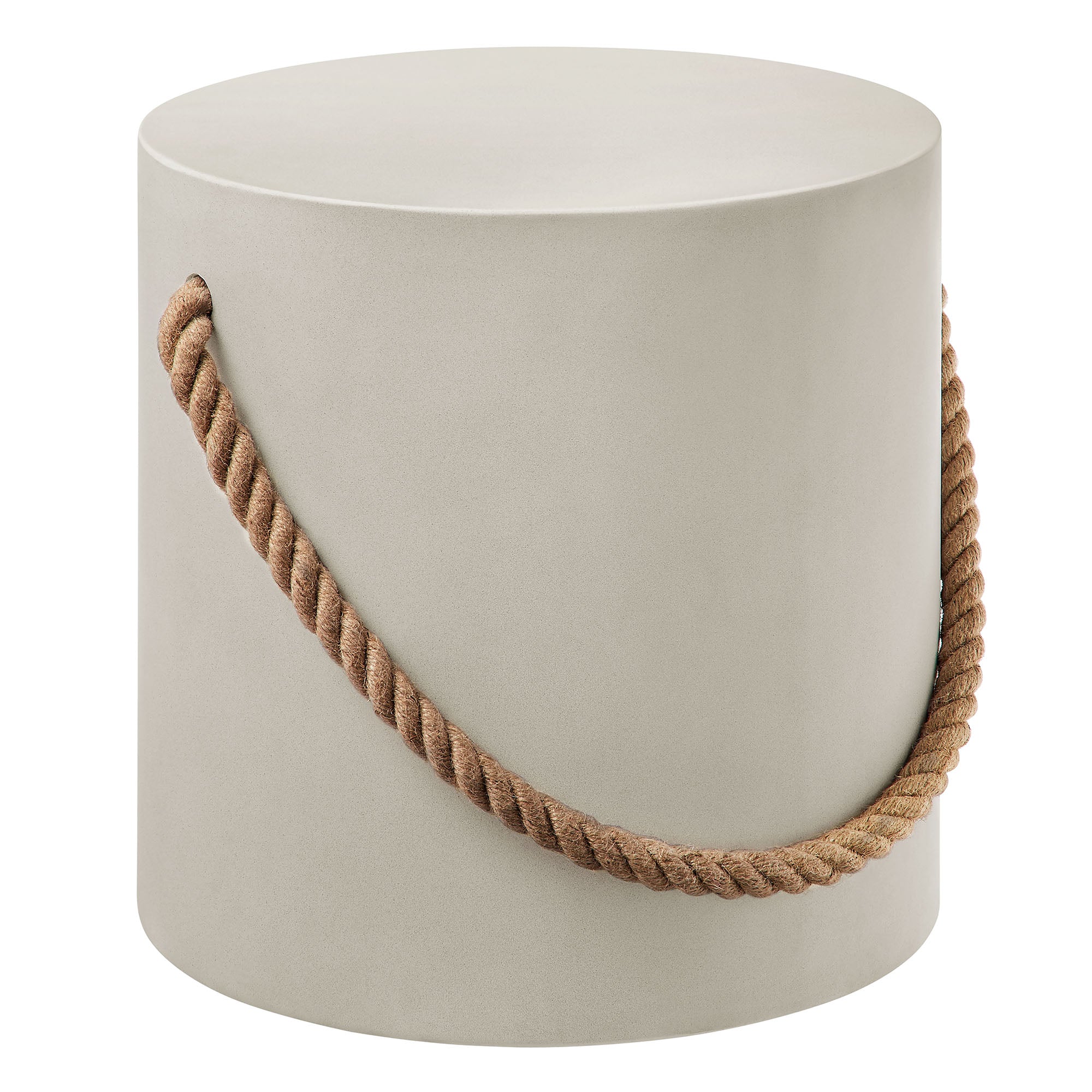 Isera Indoor - Outdoor Patio Rope Concrete Side Table Stool, Light Gray
