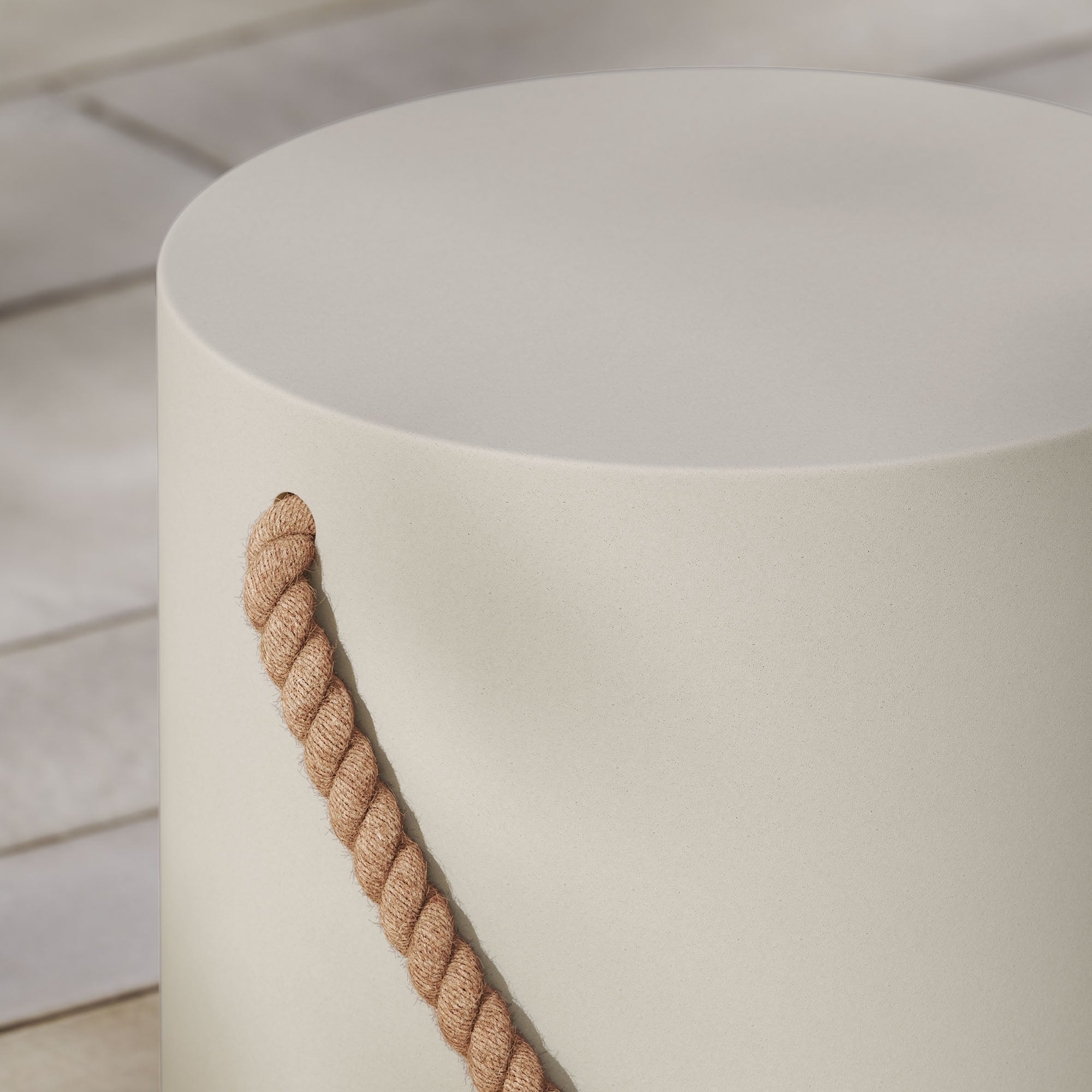 Isera Indoor - Outdoor Patio Rope Concrete Side Table Stool, Light Gray