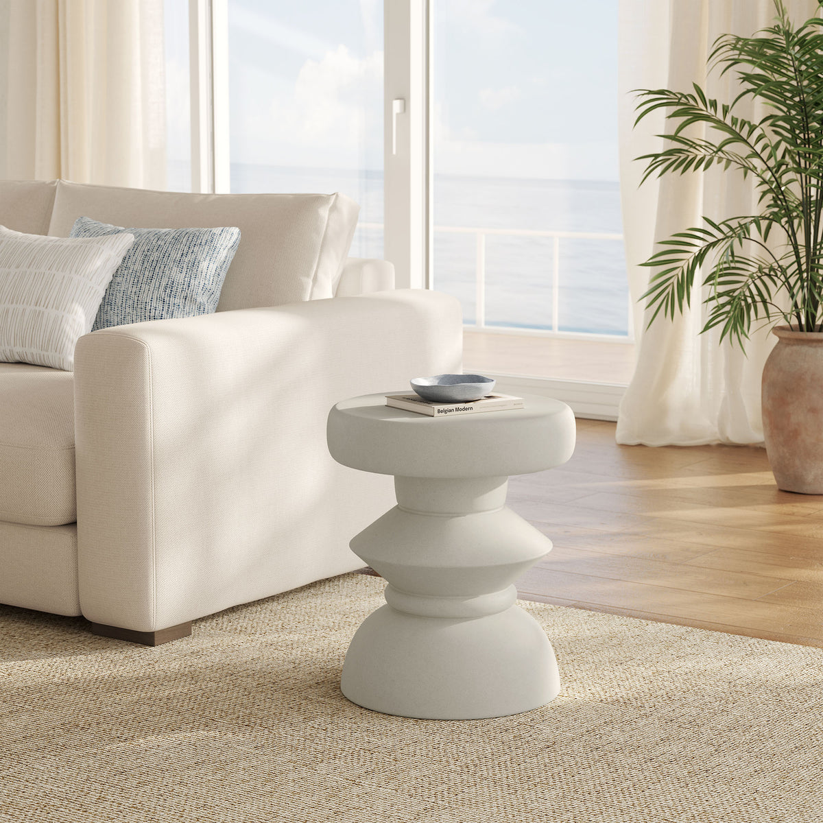 Terza Indoor - Outdoor Patio Concrete Side Table, Light Gray
