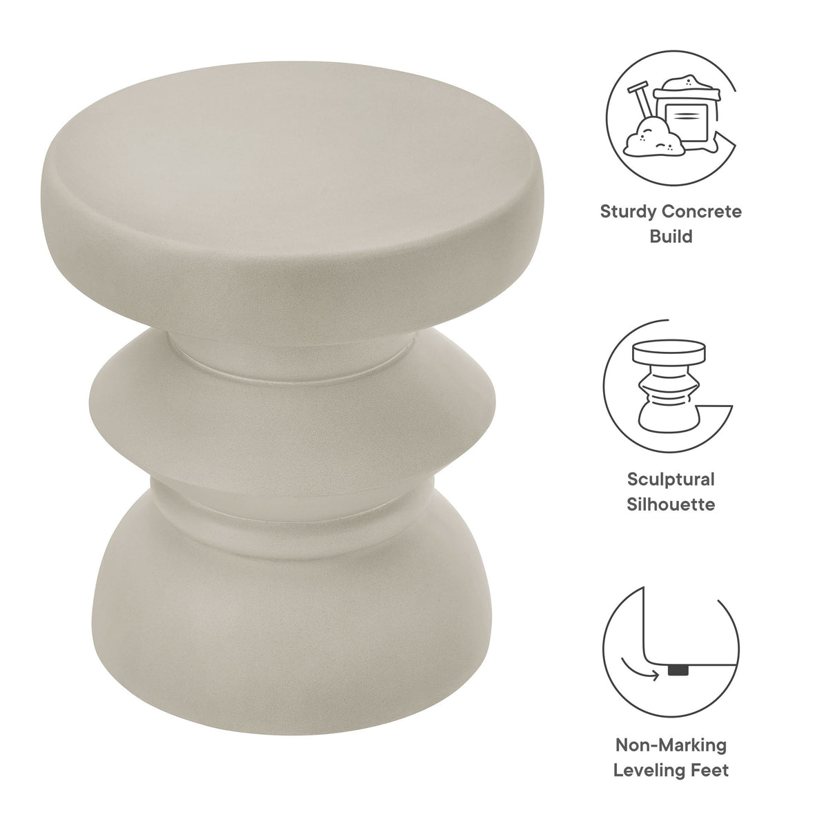 Terza Indoor - Outdoor Patio Concrete Side Table, Light Gray