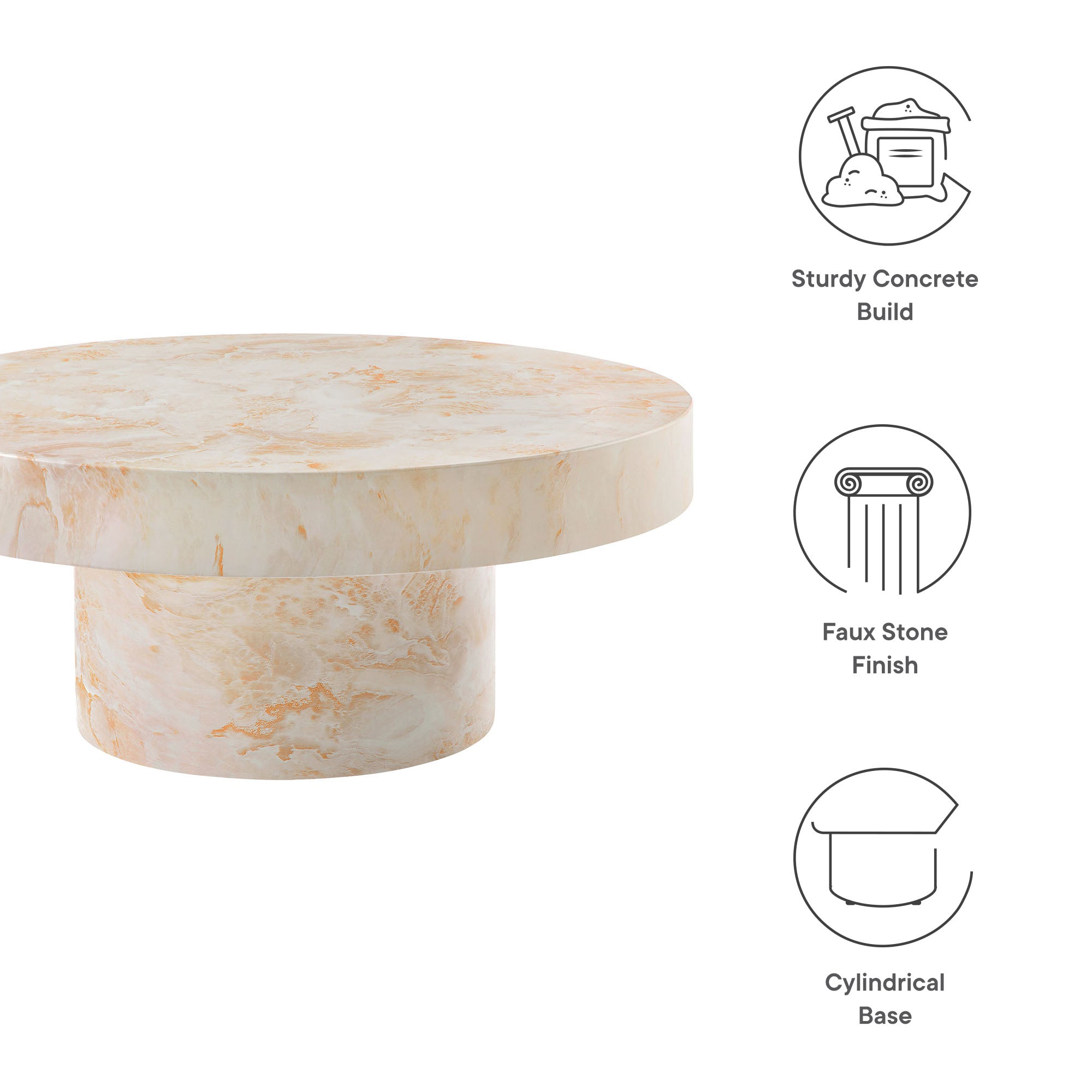 Alora Indoor - Outdoor Patio Concrete Round Coffee Table, Honey Onyx