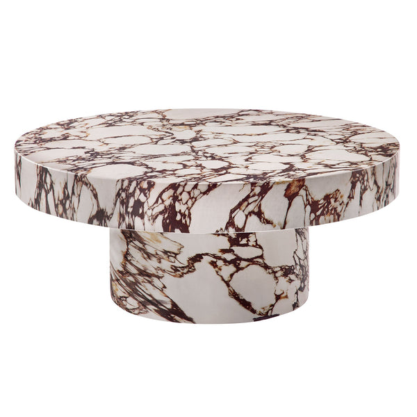 Alora Indoor - Outdoor Patio Concrete Round Coffee Table, Red Marble