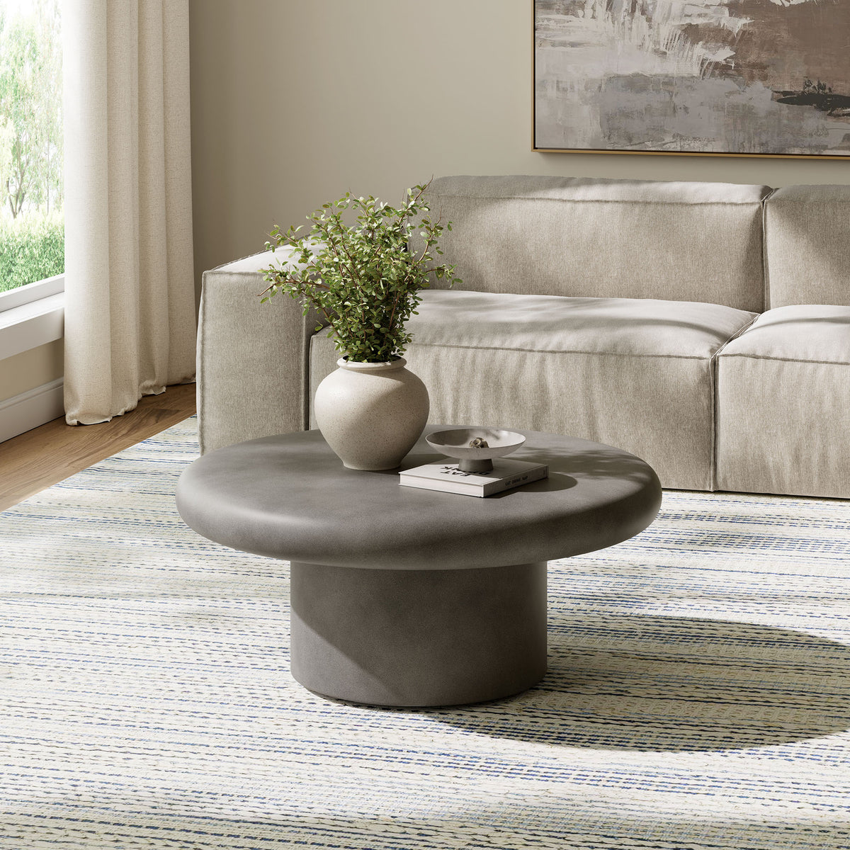 Argos Indoor - Outdoor Patio Concrete Round Coffee Table, Gray
