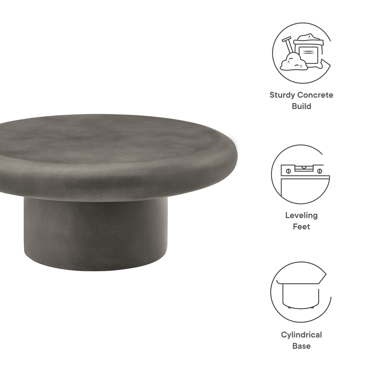 Argos Indoor - Outdoor Patio Concrete Round Coffee Table, Gray
