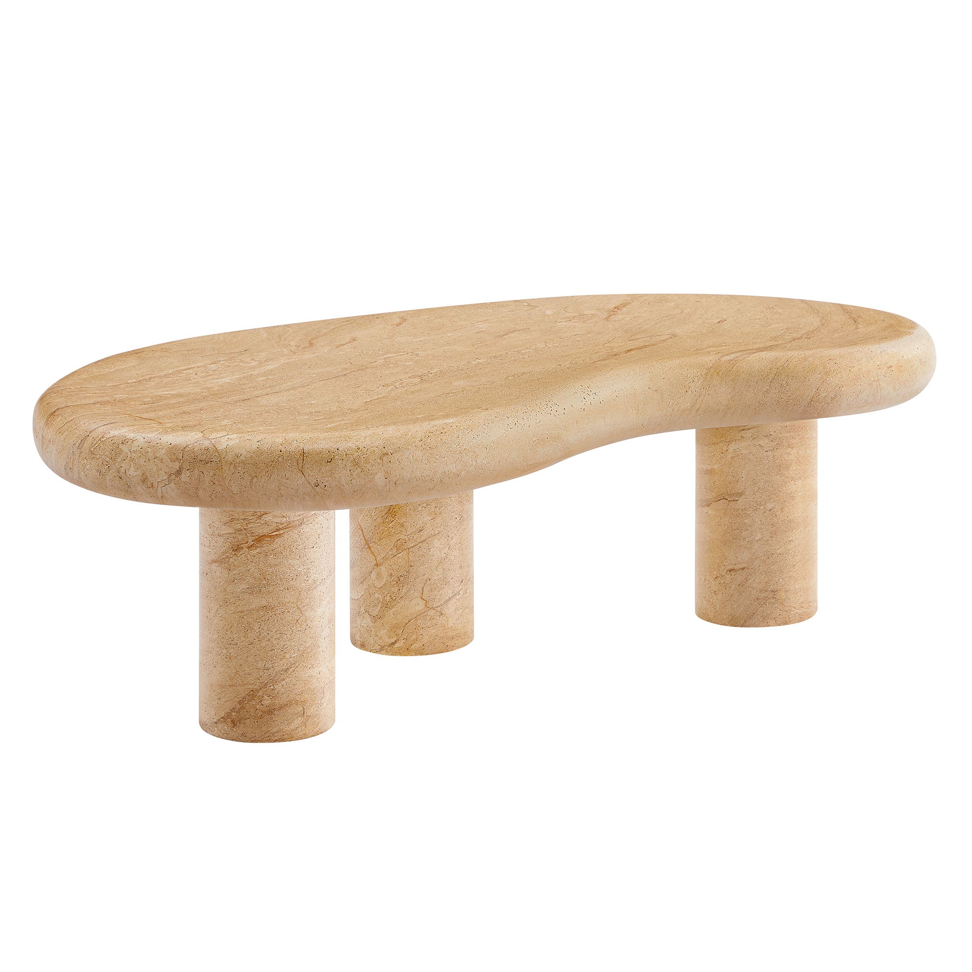 Elowen Indoor - Outdoor Patio Textured Faux Travertine Coffee Table, Travertine