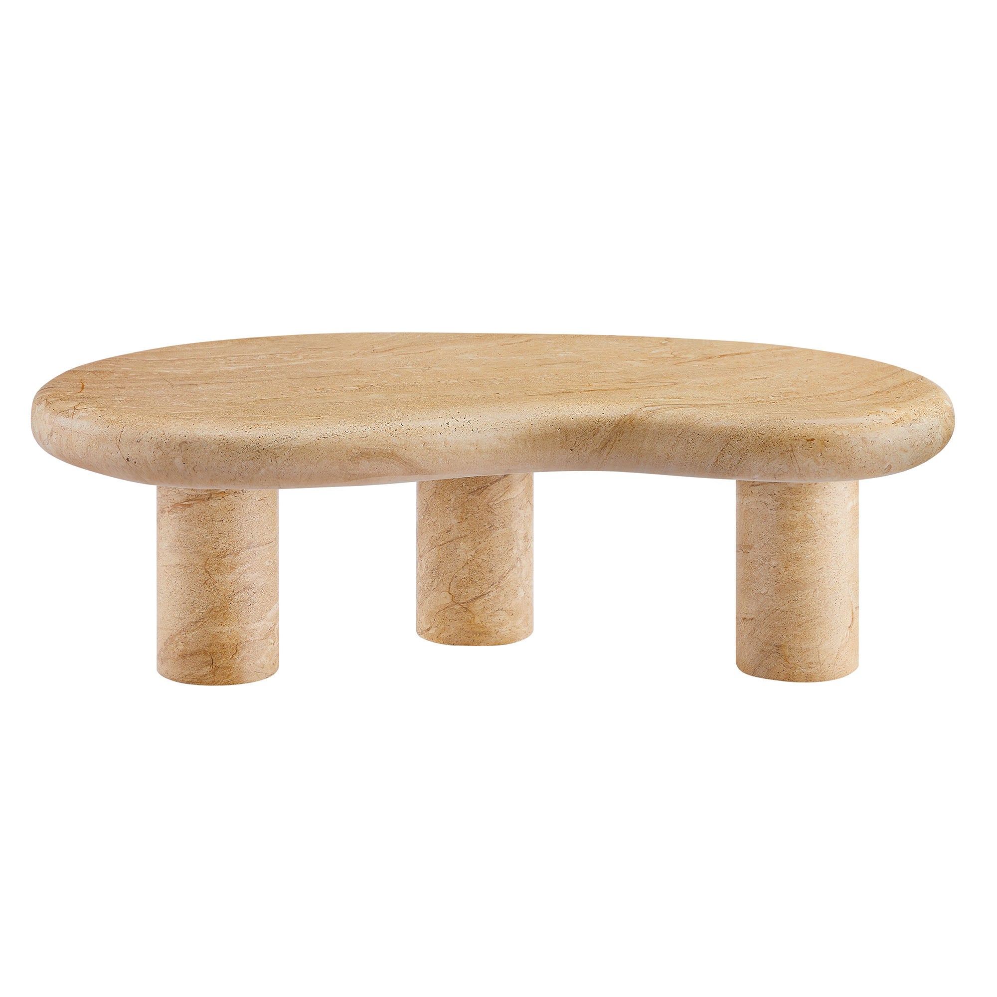 Elowen Indoor - Outdoor Patio Textured Faux Travertine Coffee Table, Travertine